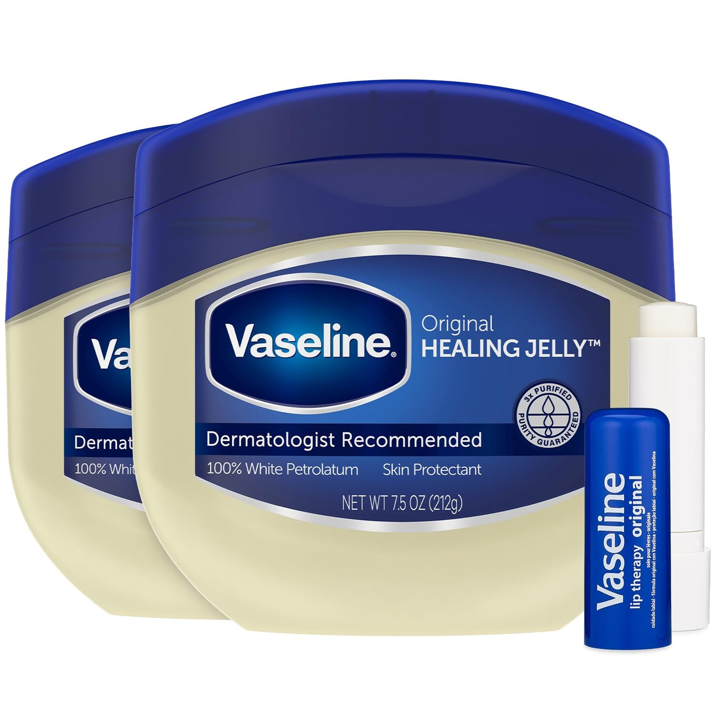 Vaseline Original Healing Jelly 2-Pack – Skin Protectant with 100% White Petrolatum + Original Lip Therapy for Soft, Smooth Lips