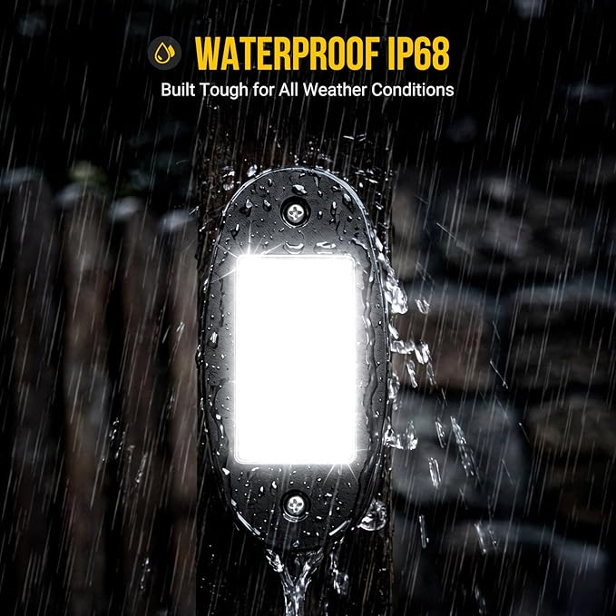 8 Pods COB White Rock Lights, 120 COB Chips 6500K Pure White Super Bright Neon Underglow, IP68 Waterproof Shockproof Off-Road Light Kit for Pickup Trucks, SUV, UTV, ATV, RZR, Cars & Boats