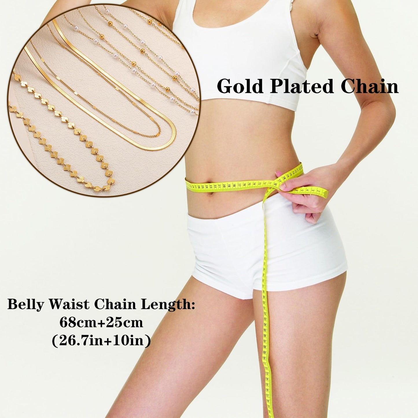 Gold Body Chain for Women Adjustable Belly Waist Chain Sexy Bikini Beach Jewelry for Women Waterproof Cute Hips Stomach Beaded Pearl chain Belt Summer Vacation Accessories Gift to Her Boho Jewelry