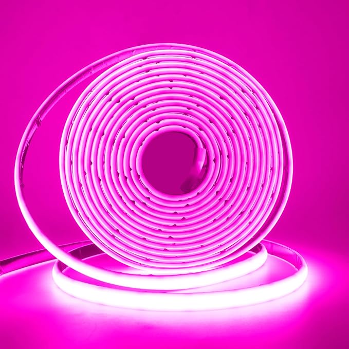 24V COB Neon Strip, 320LEDs/m Ultra-Bright Flexible COB Neon LED Strip, Outdoor Waterproof IP68 Self-Adhesive Tape, Red/White 2-Wire LED Fairy Lights for Patio, Christmas（Pink,17M）