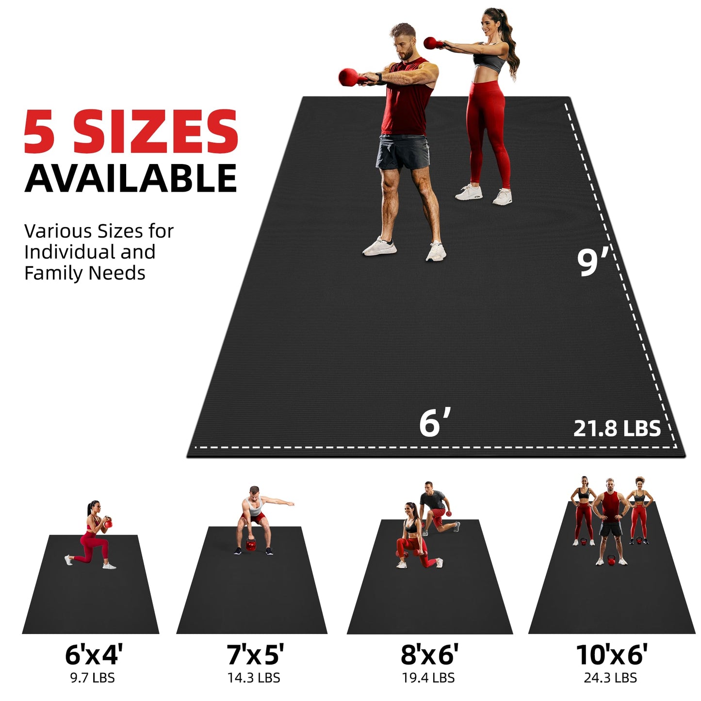 GymCope Extra Large Exercise Mat, 10'x6'/9'x6'/8'x6'/7'x5'/6'x4'(8mm) Thick Workout Mat for Home Gym & Garage Flooring, Shoe-Friendly, High-Density, MMA, HIIT, Weight Lifting, Cardio&Strength