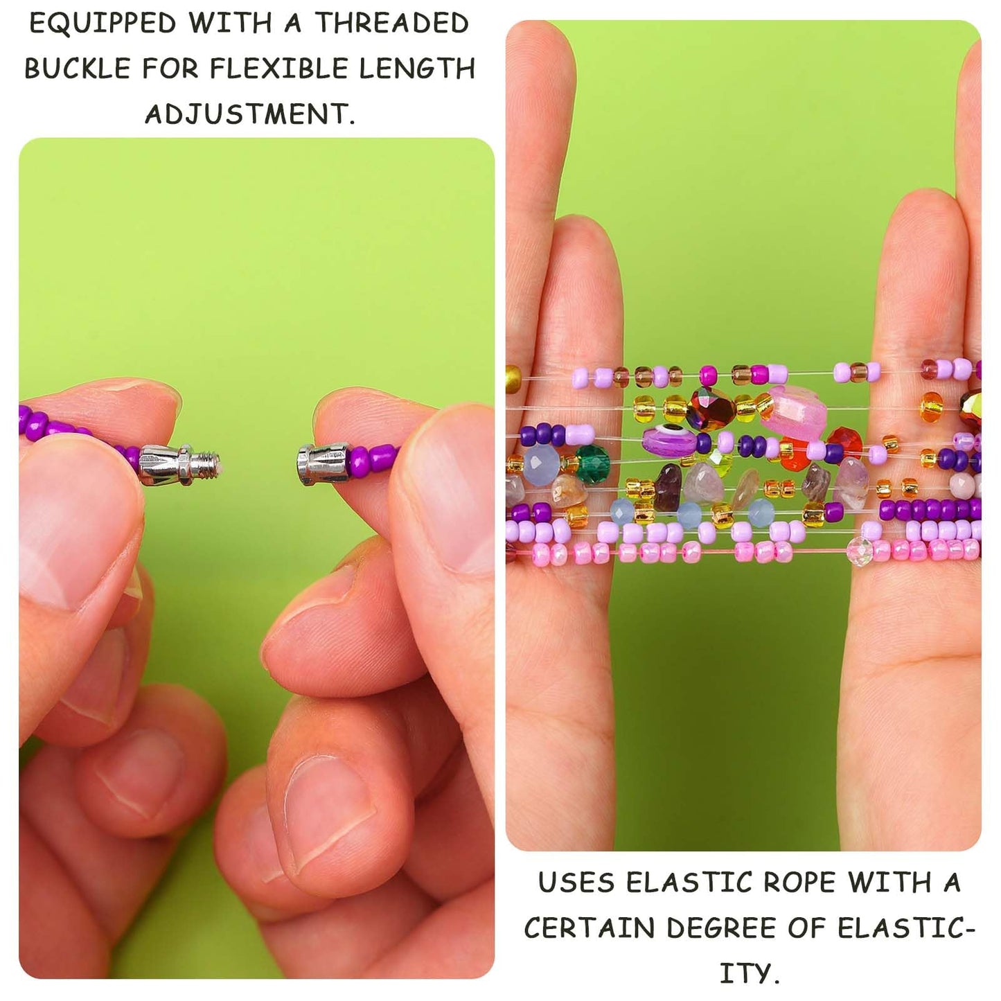 ELABEST Adjustable Handmade Waist Beads Stretchy 23-52 inch 8Pcs Chakra Yoga Body Belly Beaded Women Waist, Anklet, Bracelet, Necklace Jewelry with Screw clasp (Purple, 31.5inch/80cm)