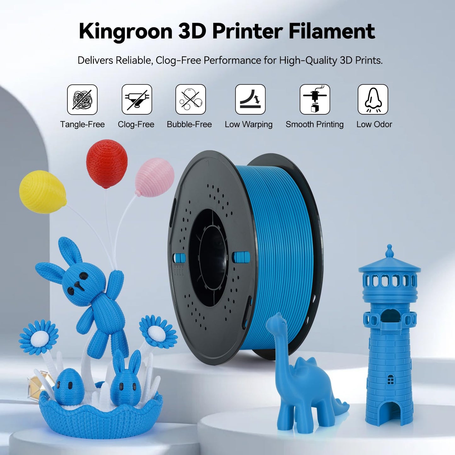 Kingroon Blue PLA Filament 1.75mm 1kg，Easy to Print & Helps Reduce Clogging, High Precision ±0.03mm for Most FDM Printers，Light Blue