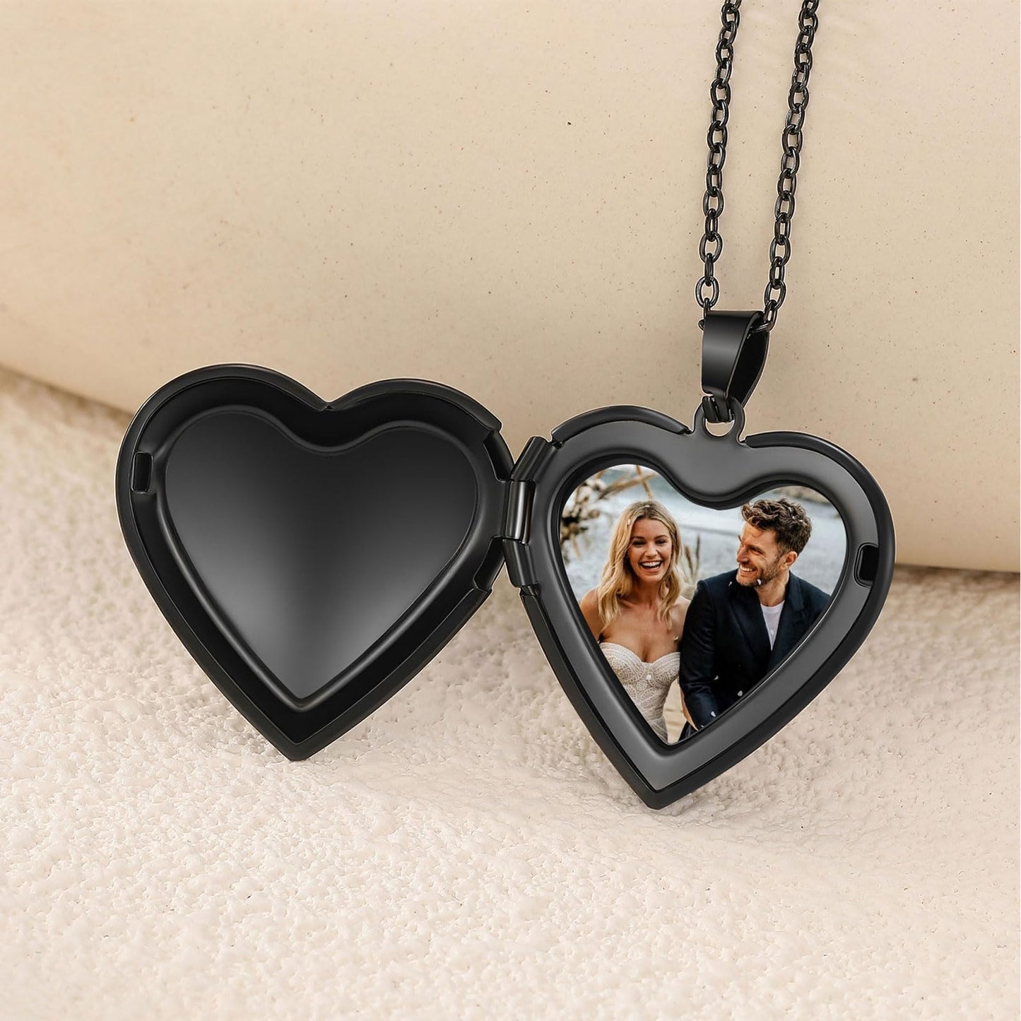 PHOCKSIN Black Heart Locket Necklace 12 Birth Flowers Personalized Love Heart Necklace that Holds Pictures Customized Gifts Locket Necklaces for Birthday