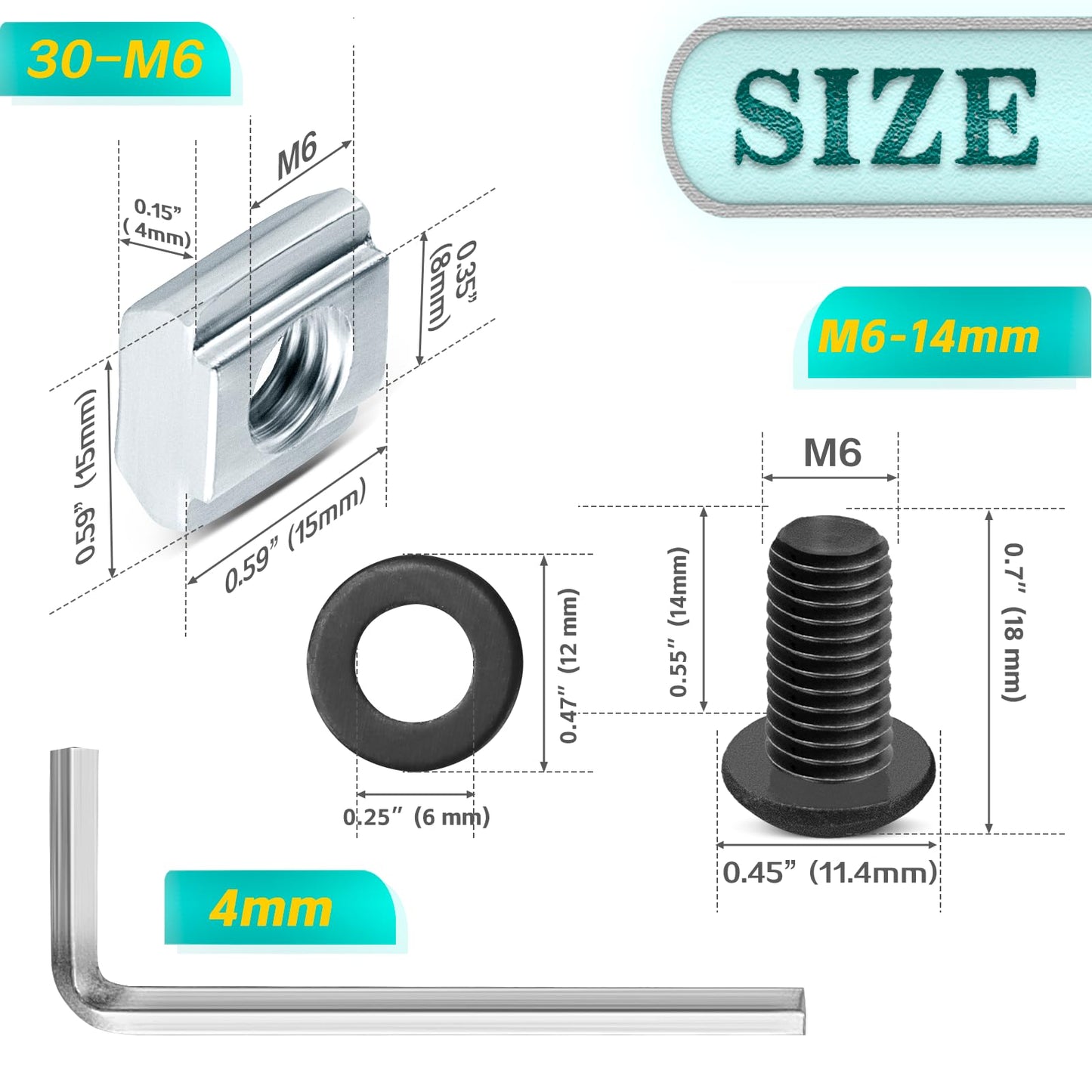 PETOX 24 Set Black 3030 Series Aluminum Extrusion Profile Connector, Includes 1pc Wrench, 24pcs 2835 Corner Bracket, 48pcs M6 T-Slot Sliding Nuts and Hex Screw Bolt for 20S Aluminum Rail Accessories