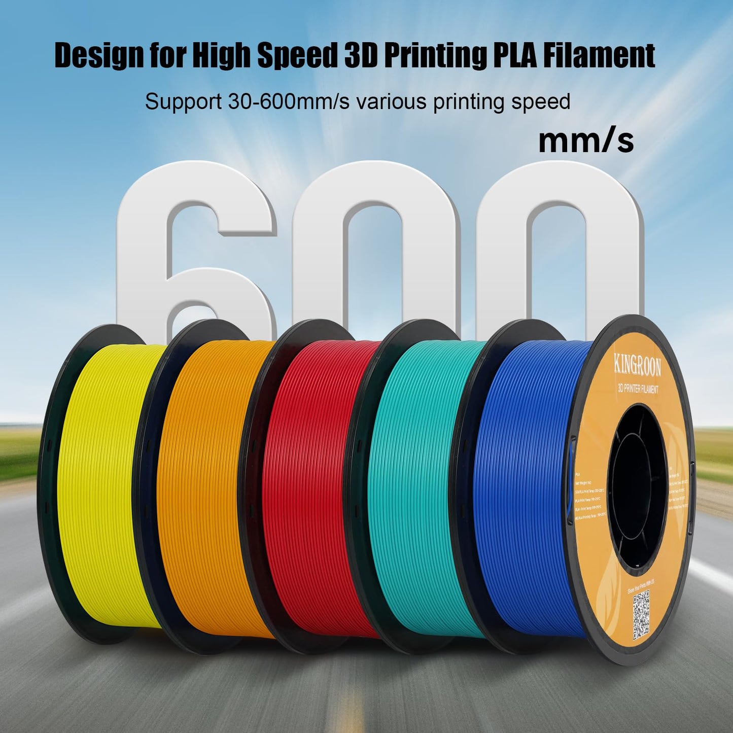 Kingroon High Speed PLA 3D Printer Filament 1.75mm, 3D Printer Rapid Filament for 30-600mm/s Hyper Printing Filament, Dimensional Accuracy +/- 0.03 mm, 1kg Plastic Spool(2.2lbs) (Cyan-Blue)