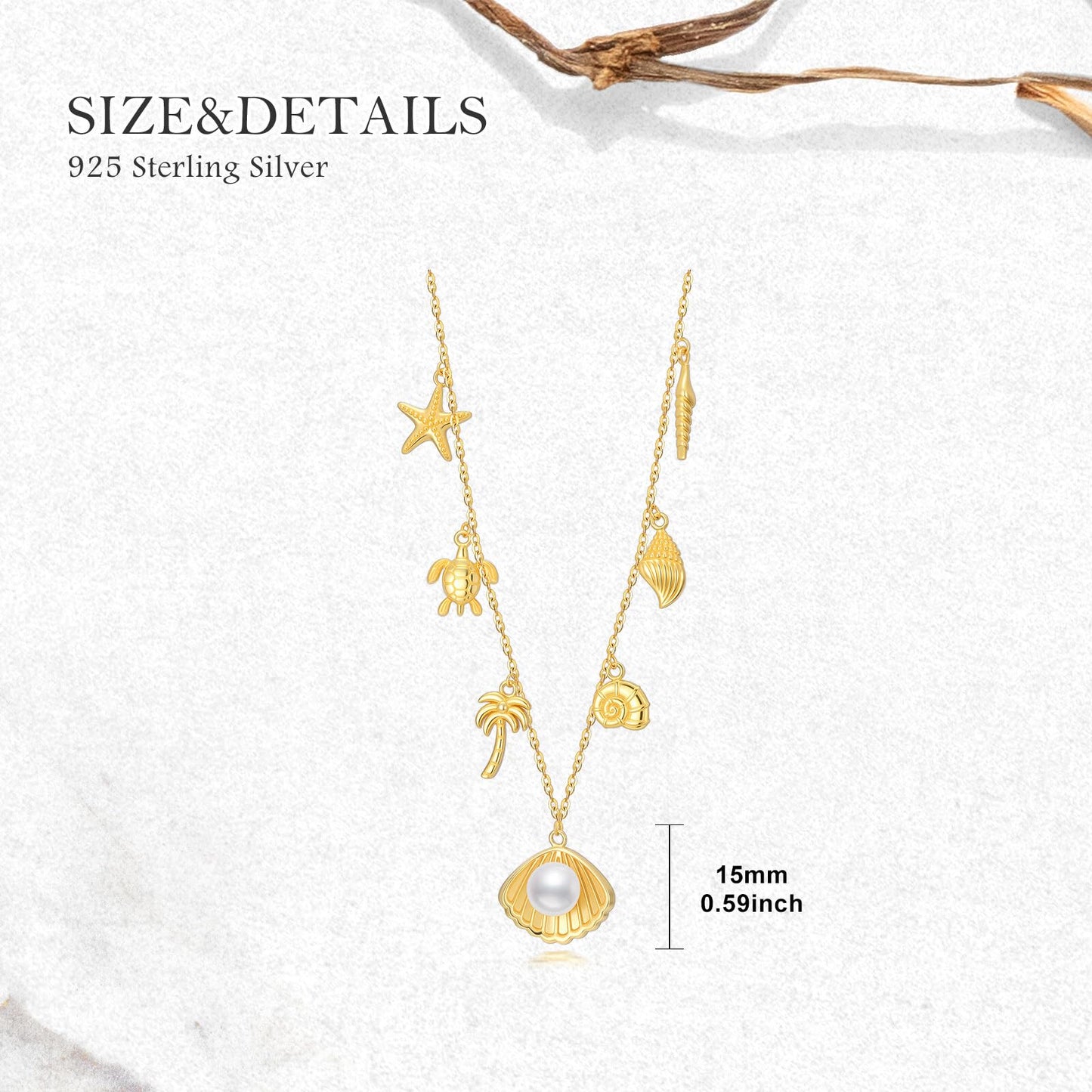 Real Pearl Beach Necklace for Women 18K Gold Plated Starfish Conch SeaShell Pendant Summer Beach Vacation Jewelry Gift for Birthday
