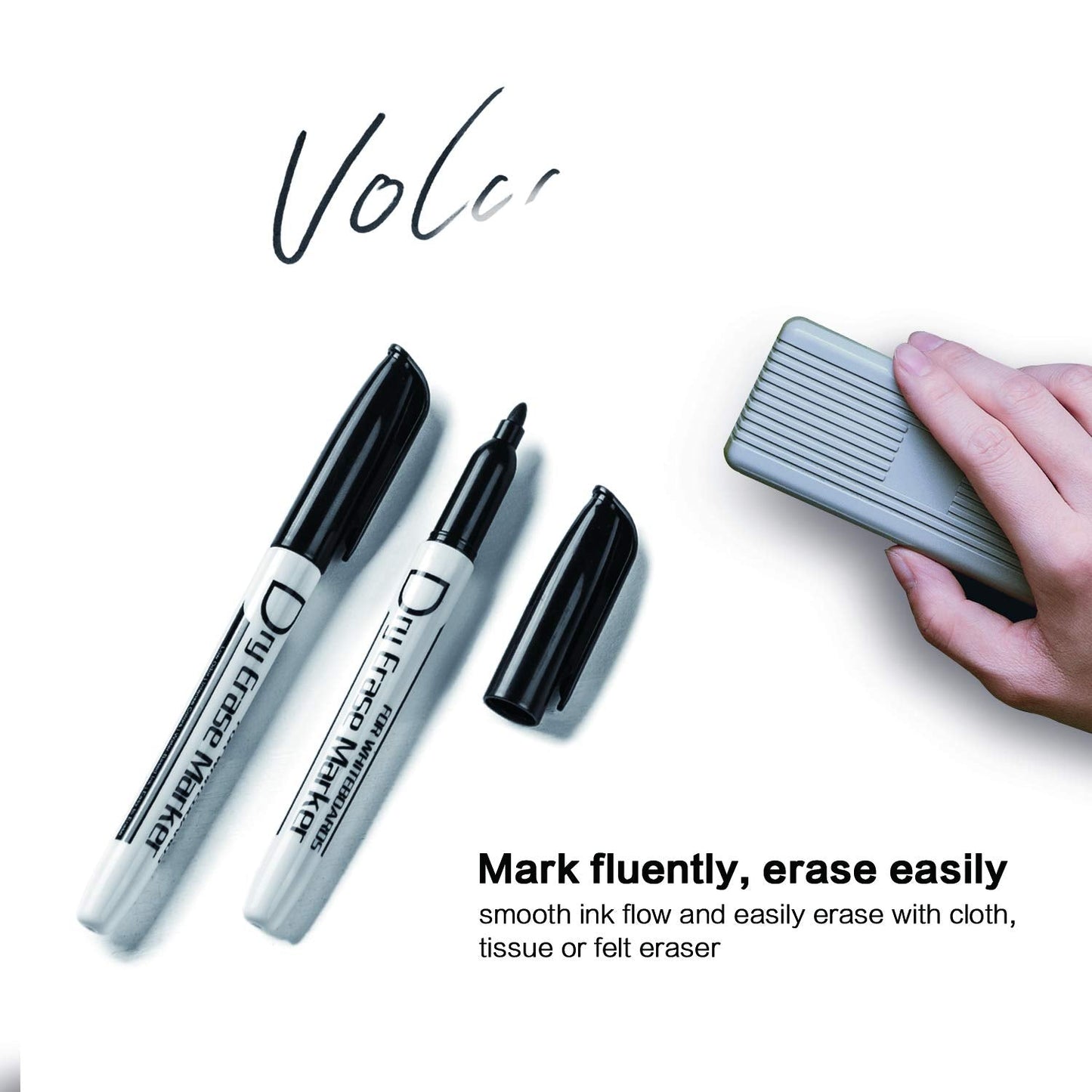 Volcanics Black Dry Erase Markers Low Odor Fine Whiteboard Markers Thin Box of 80