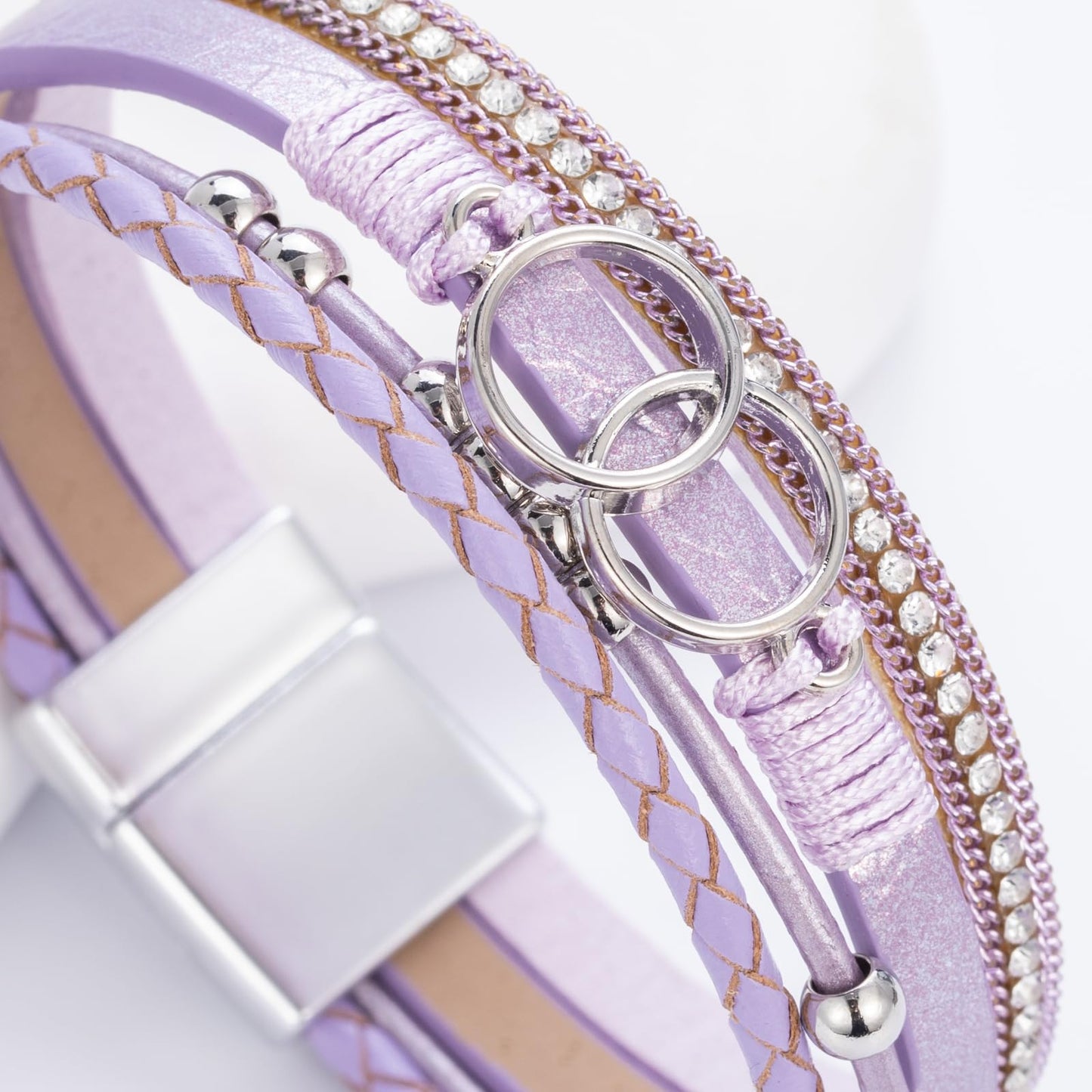 FANCY SHINY Boho Wrap Bracelets Leather Cuff Bangle Beaded Bracelets for Women Stackable Infinity Bracelets Jewelry with Clasp(Purple)
