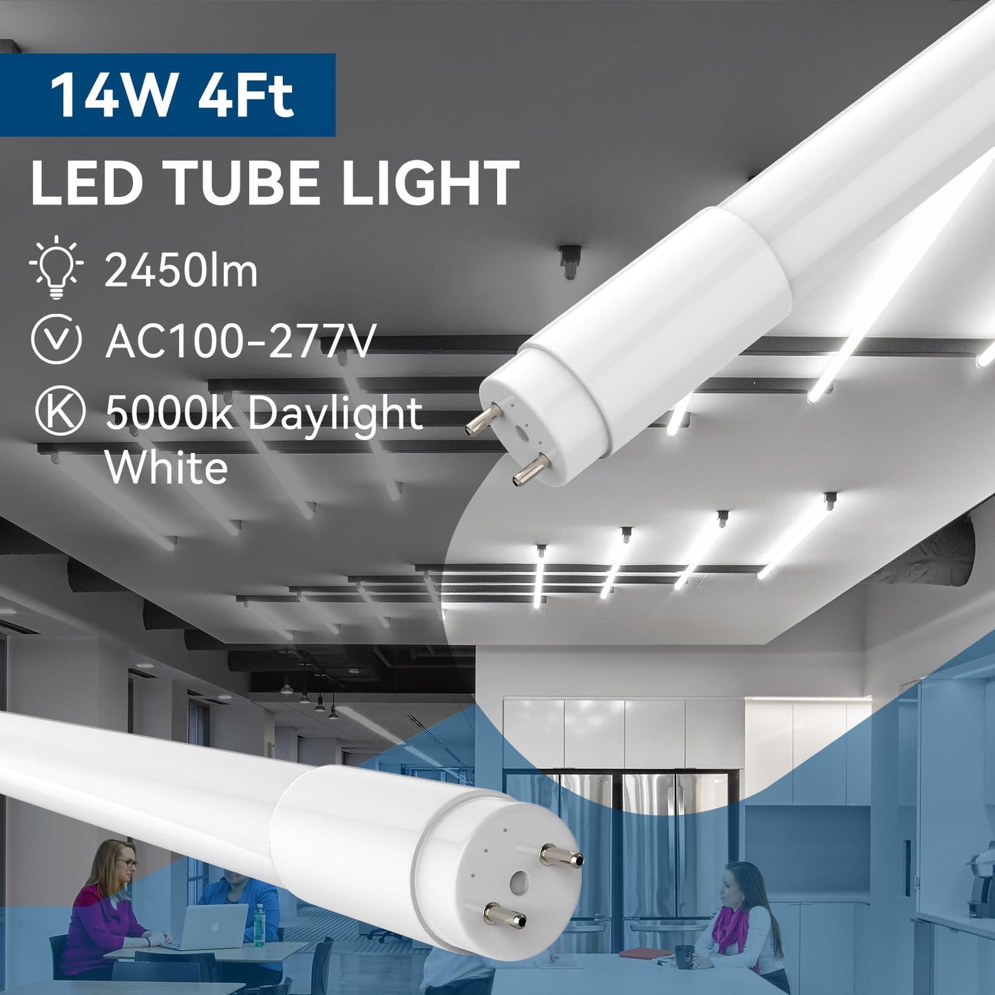 10Pack T8 LED Bulbs 4 Foot, 4FT T8 Fluorescent Replacement, Type A+B,14W 2450LM 4000K Neutral White, Plug & Play or Ballast Bypass, G13, T8 T10 T12 LED Replacement, Frosted Cover