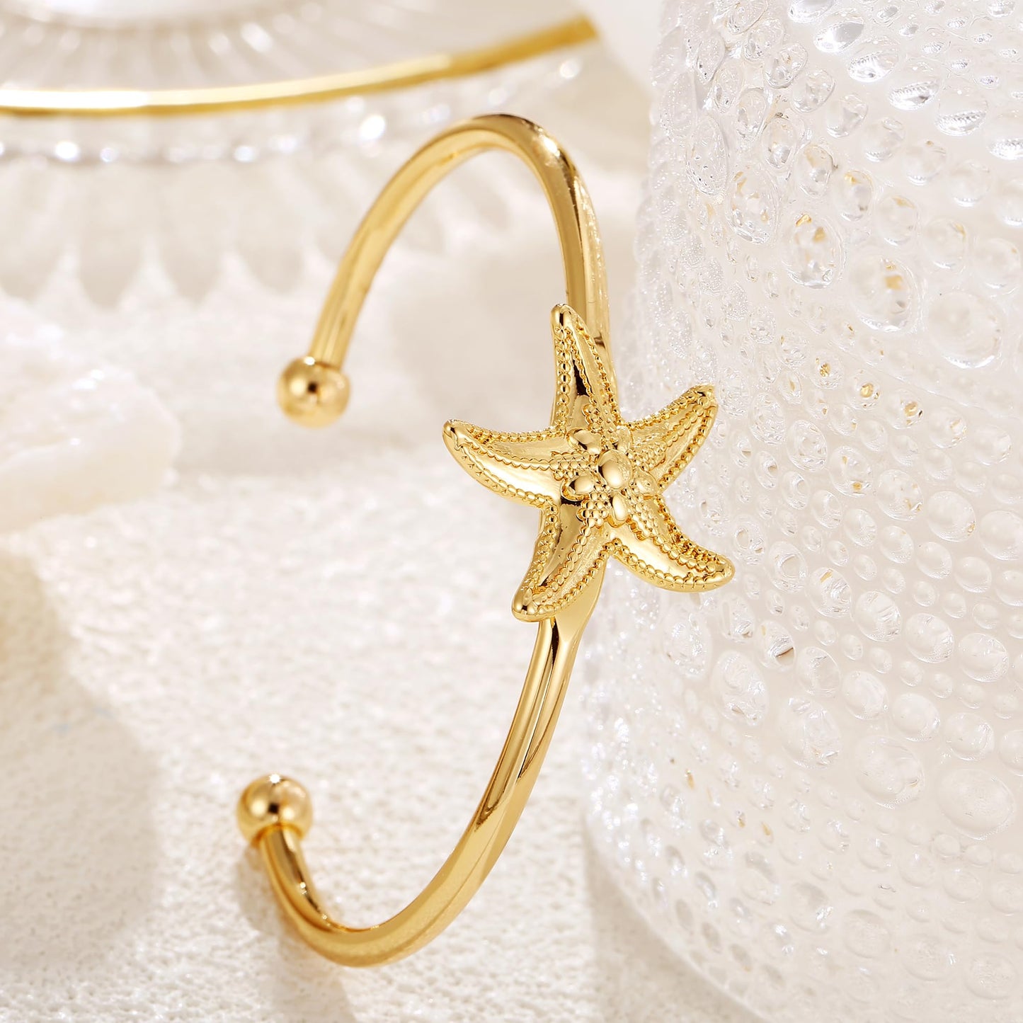 TONLUYAX Gold Starfish Cuff Bracelet for Women Summer Beach Bracelet Adjustable Statement Bracelets Coastal jewelry