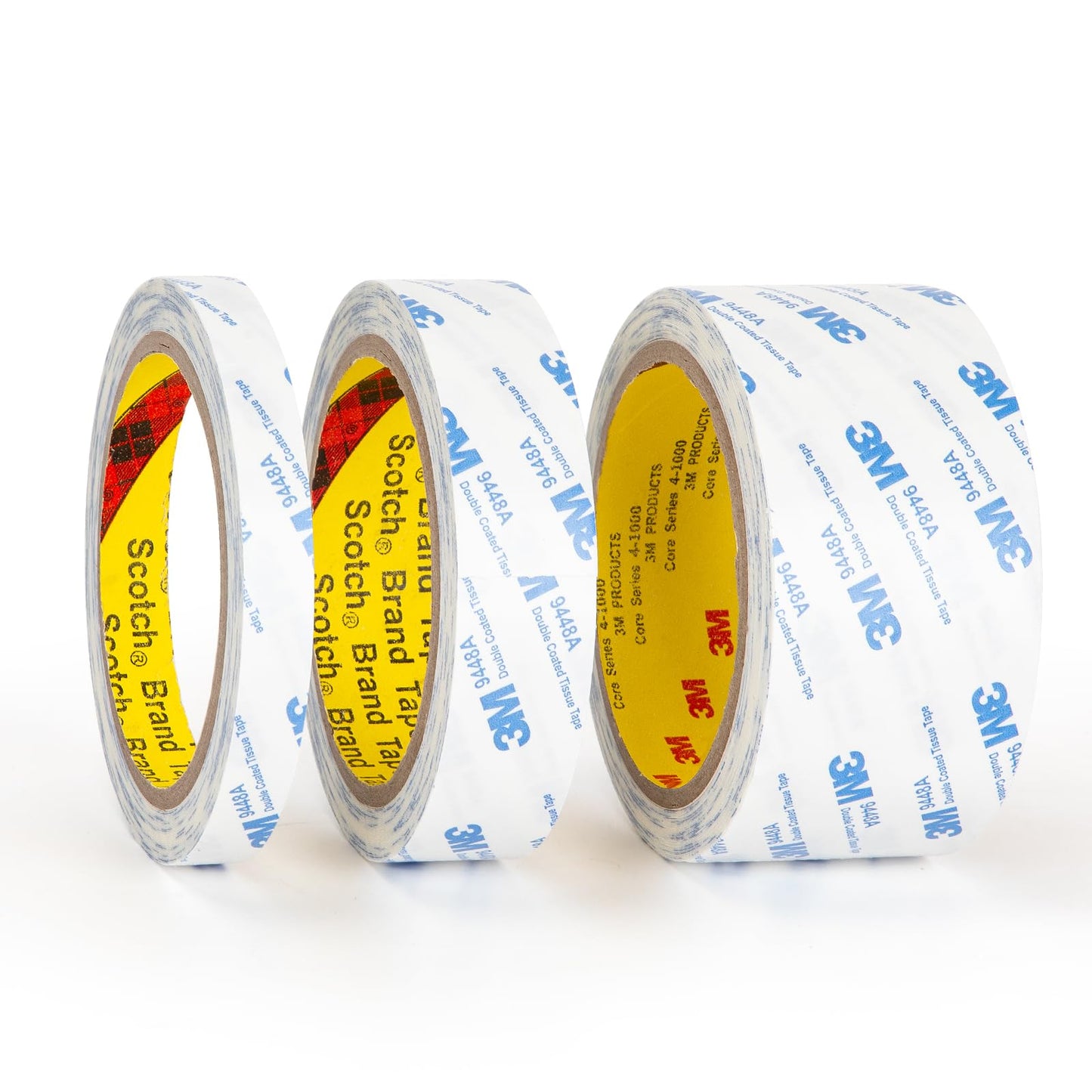 3M Double Sided Tape 1"×32.8Ft 2 Pack 9448A Double Coated Tissue Tape Adhesive Sticky Tape Translucent Removable for Foam Art Craft Nameplate Bonding