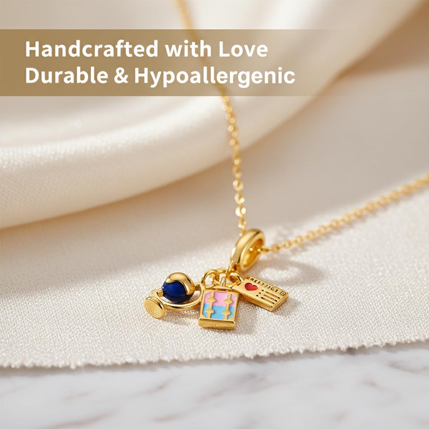 crataly Mini Enamel Travel Combination Necklace For Women-Gold Plated Globe Luggage Boarding Pass Necklace For Valentines Day Mother's Day Christmas Birthday Gifts