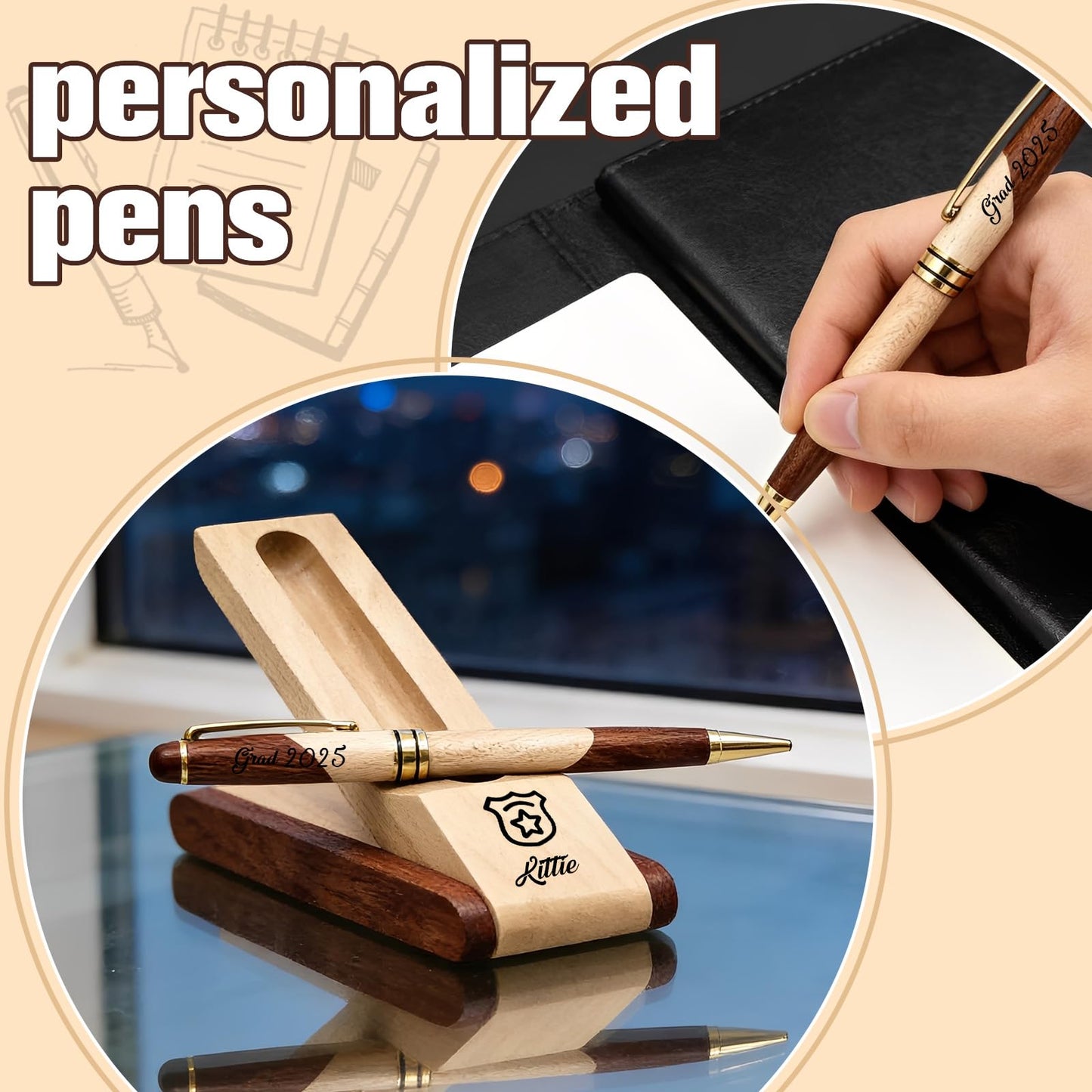 QSZ Custom Wooden Ballpoint Pen Gift Set with Name Personalized Wood Pen Set with Engraved Business Wood Pens Gift for Men Women Boss Teacher Co-worker Friends (Custom Pens 5)