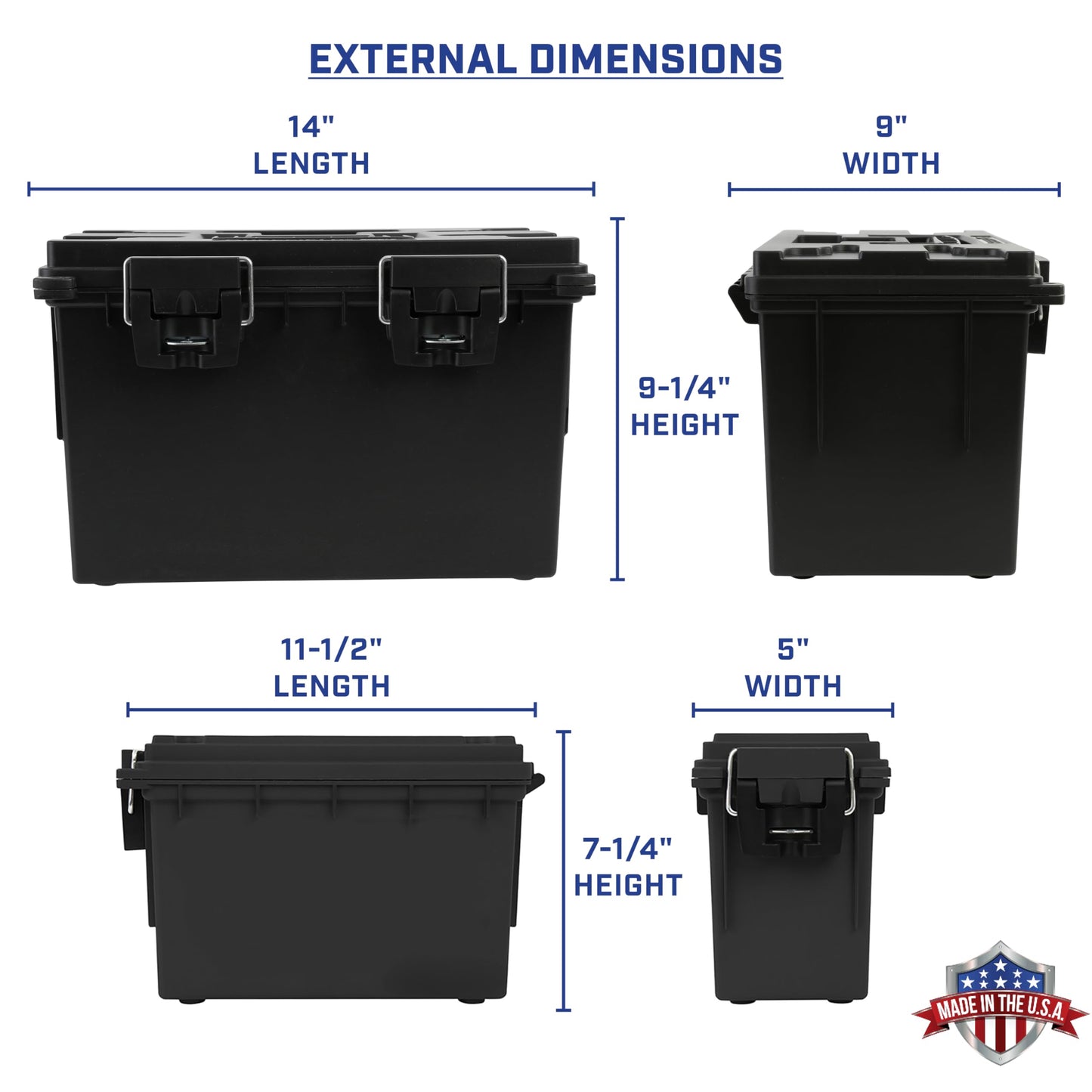 Sheffield Ammo Box Made in USA, Stackable Lockable Ammo Storage Box, Black