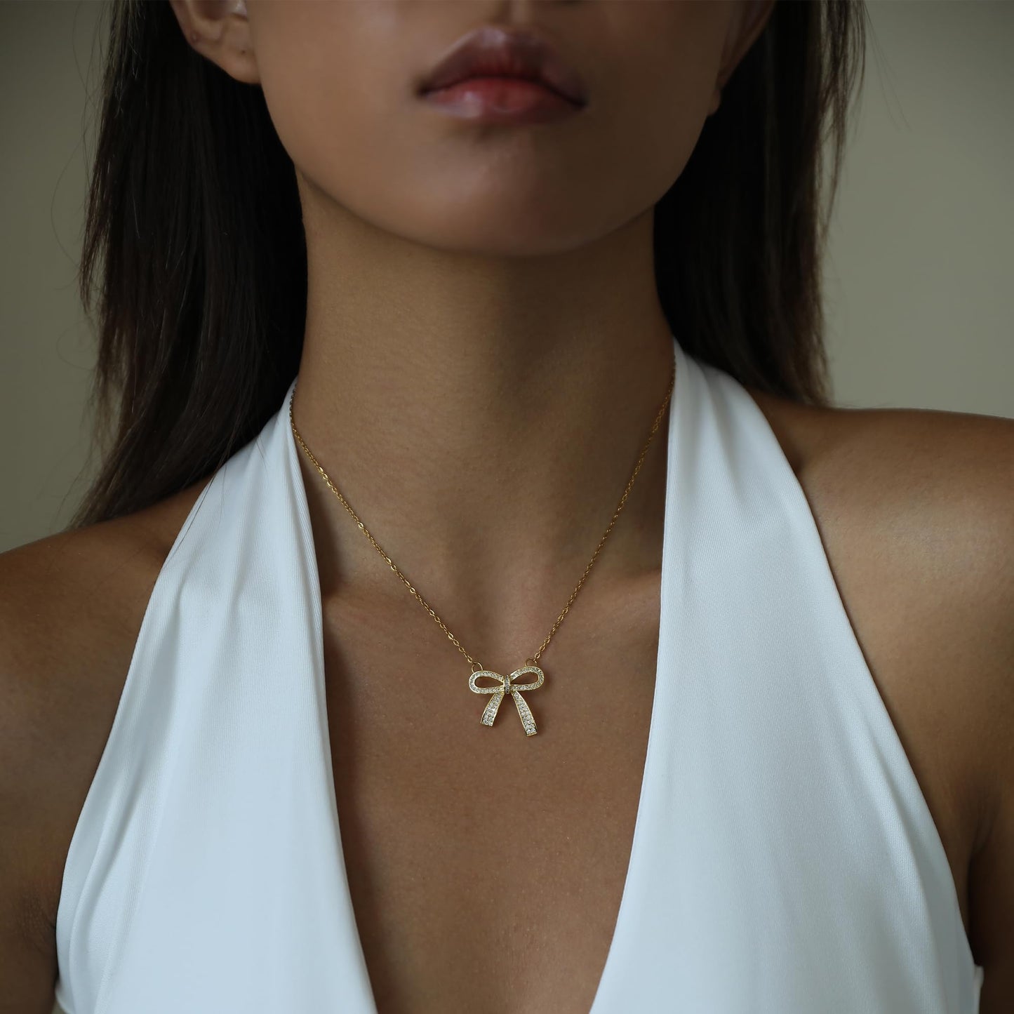 ZKJTEARY Bow necklace for Women Trendy Dainty 18k Gold Plated Cubic zirconia Charm Pendent Necklace Minimalist Delicate Bow Jewelry for Women Valentine Christmas Gift (bow)