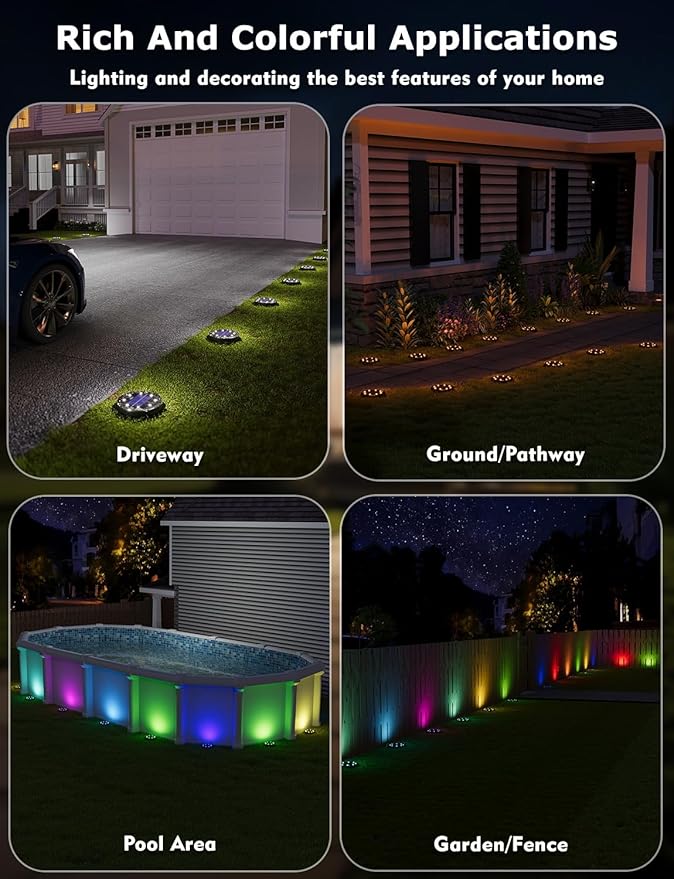 Color Changing Solar Ground Lights with 33ft Long Distance Remote Control - Flat Solar Lights Outdoor Waterproof - Pathway Lights Solar Powered for Yard Decorative Outside Lawn Walkway [10 Pack]