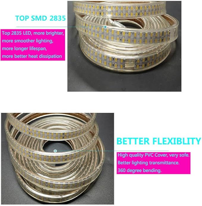SUYOOULIN LED Strip Lights, High Voltage AC110V-130V 16.5ft/5m Super Bright 20000LM Waterpoof IP68 2835 180 LEDs/m LED Light Strips for Home Garden Outdoor Decoration(Pink)