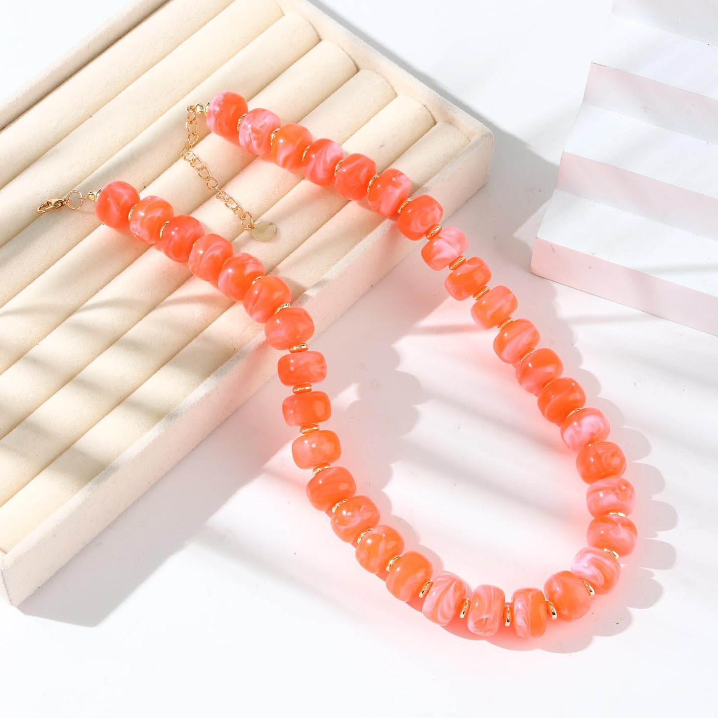 joymiao Colorful Beaded Necklaces for Women Chunky Gemstone Necklace Handmade Summer Beach Jewelry Red Resin Beads Large Beaded Choker