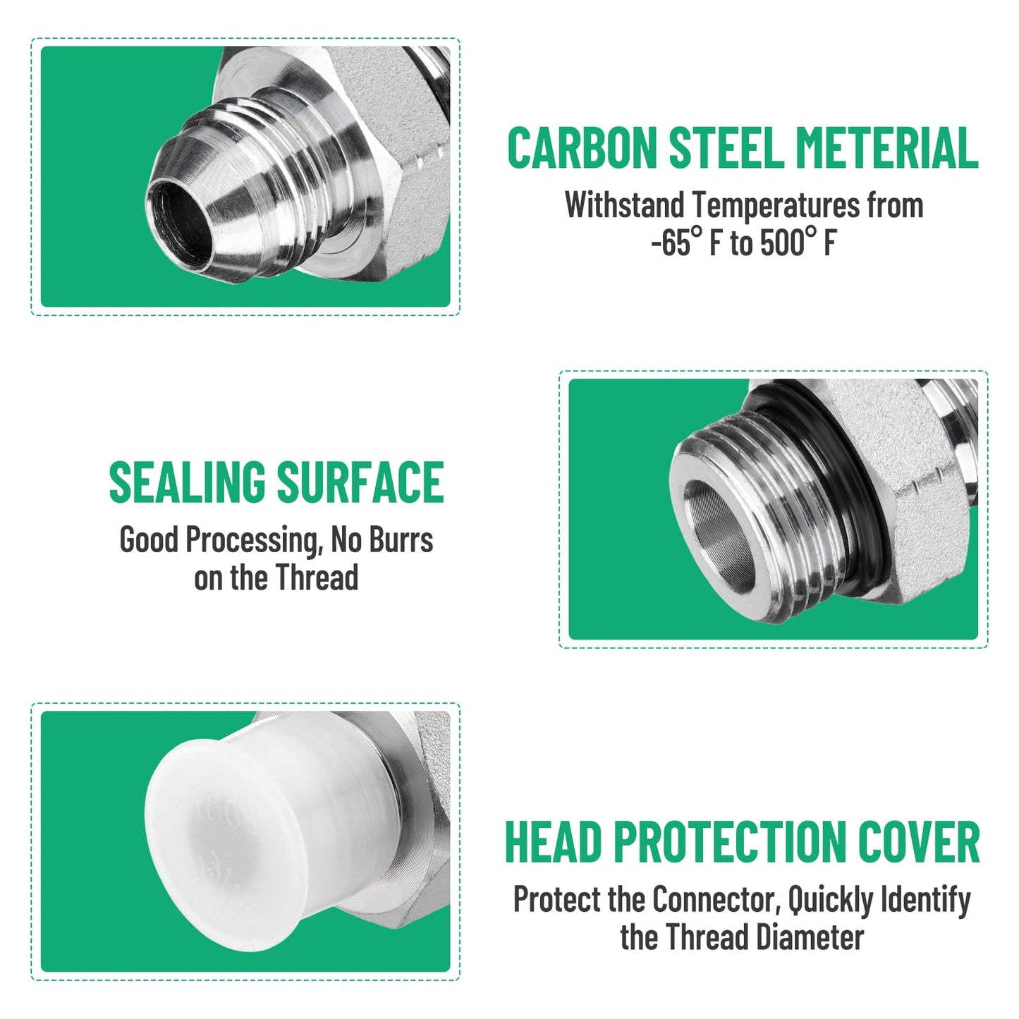 Racewill 10 Pack Hydraulic Hose Adapter Fittings: 1/2" JIC 37° Male x #10 SAE/ORB Male, Straight Tube Fitting Kits with Protection Cover