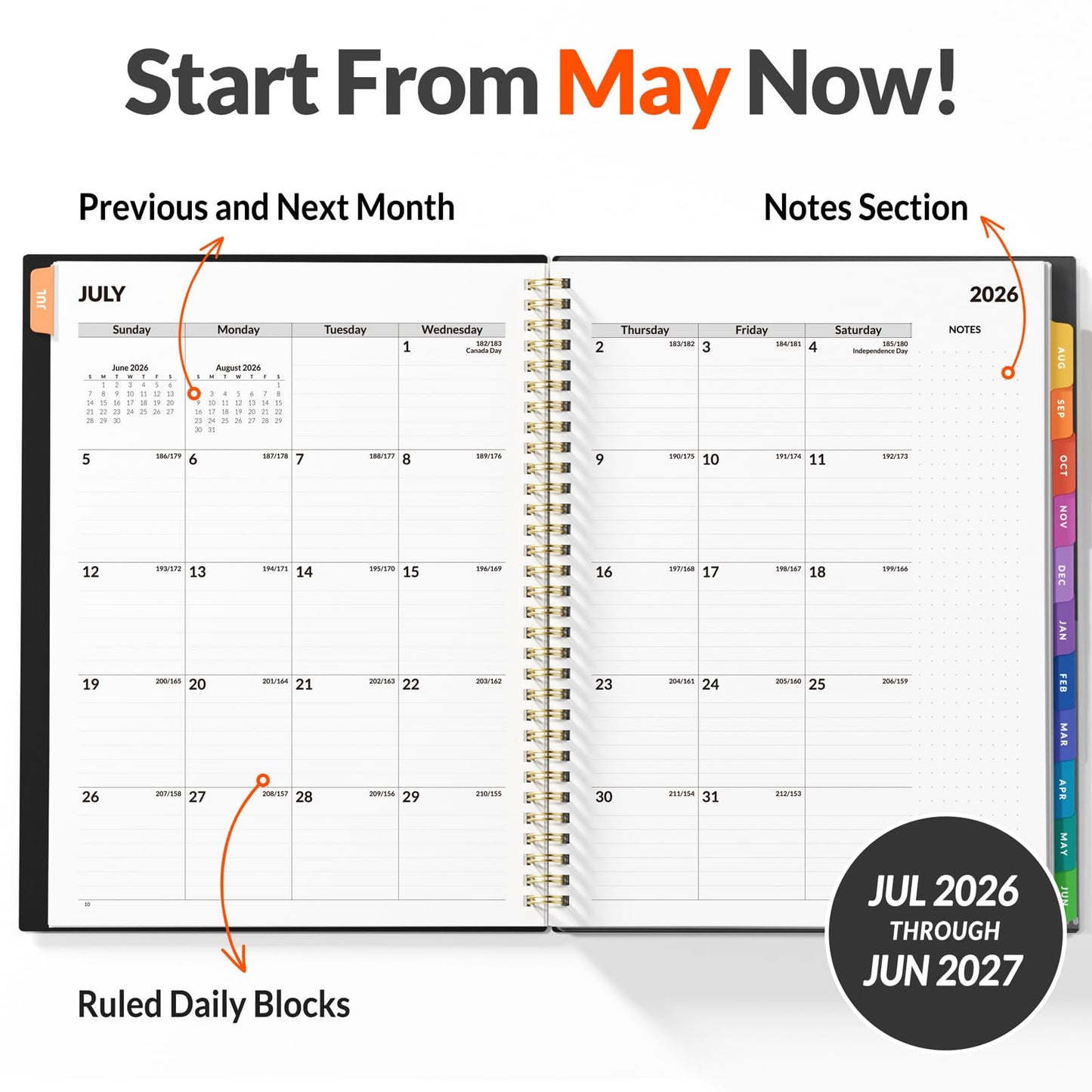 SUNEE 2026-2027 Appointment Book, Quarter-Hourly, Weekly & Monthly - from July 2026 to June 2027, 8.5"x11" Academic Planner, Flexible Cover, Note Pages, Bookmark, Spiral Binding, Black