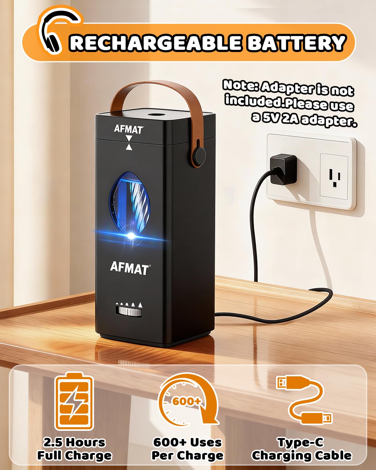 AFMAT Electric Pencil Sharpener, Fully Automatic Pencil Sharpener for 6-12mm No.2/Jumbo Pencils, Auto in & Out, 5 Sharpness Modes, Rechargeable Heavy Duty Sharpeners for Classroom/Home/Office PSC7