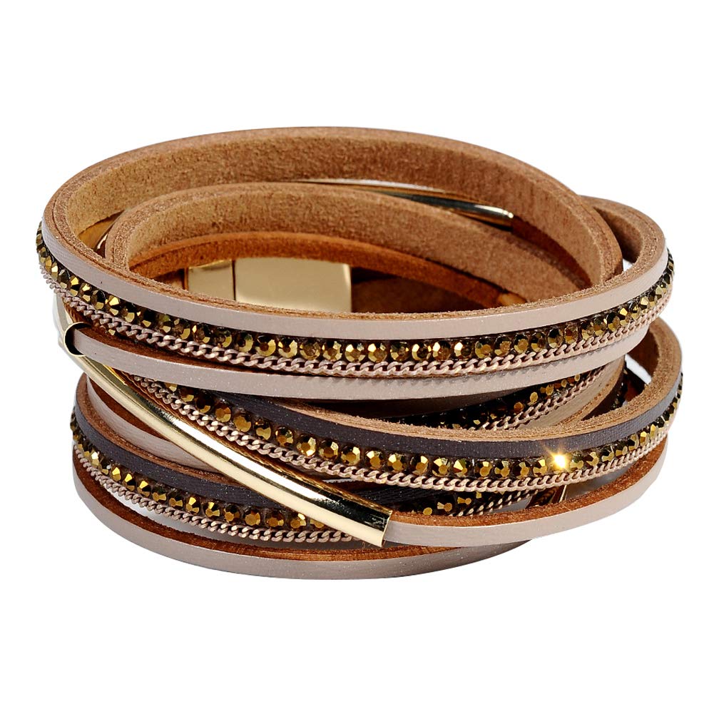 Artilady Leather Wrap Bracelet for Women-Boho Multi Layered Stackable Bracelets Bangle With Magnetic Clasp Jewelry for Women Trendy