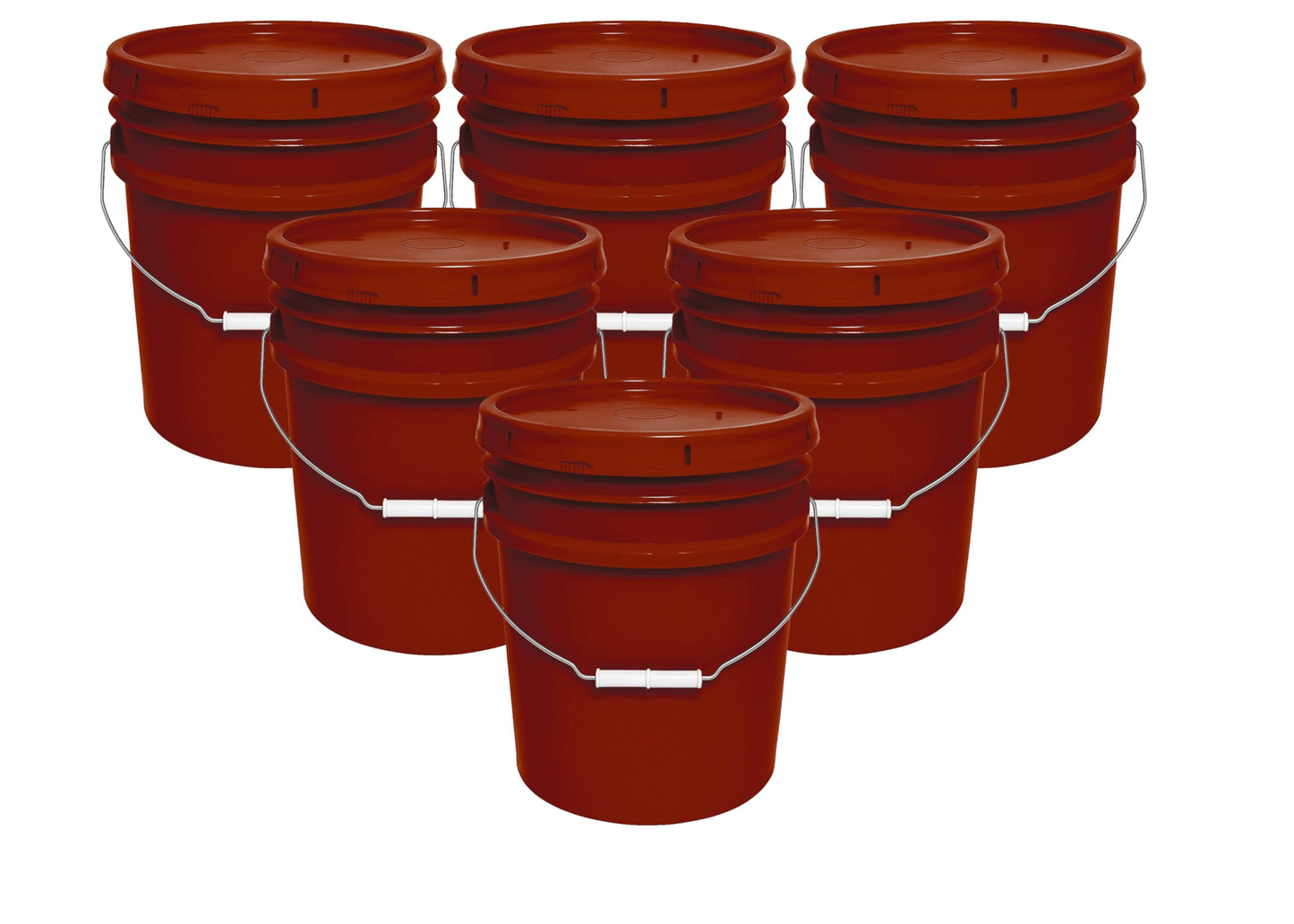 MKS Plastics 5-Gallon Bucket with Airtight Lid – Made in USA, Food Grade BPA Free Plastic, Heavy Duty Multi-Use, Metal Handle with Grip, Stackable Storage – Burgundy, 6 Pack