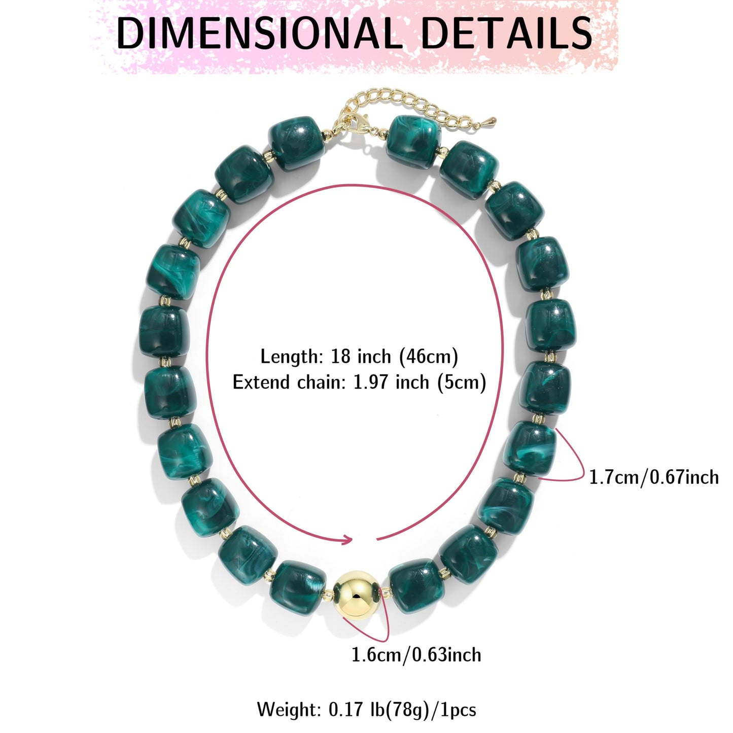 BREPINE Ink Green Chunky Necklaces for Women Multicolored Large Square Resin Beads Necklace Trendy Bold Statement Beaded Summer Candy jelly Vacation Choker