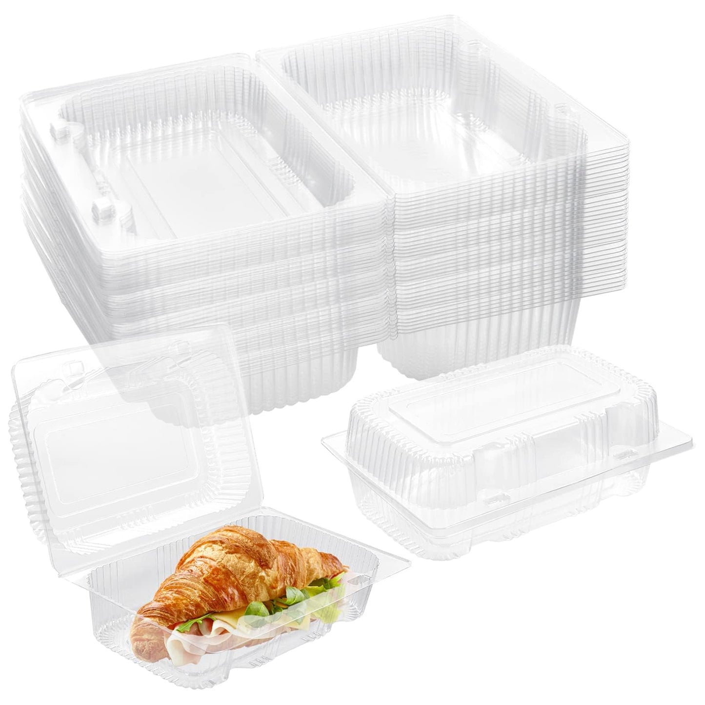 TOFLEN Disposable Sturdy Plastic Hinged Food Containers with Clear Lids (80 Pack) Clamshell Take Out Loaf Containers 7.2x4.7x3 Inches To Go Dessert Box Cake Slice Salad Pastry Sandwich Container