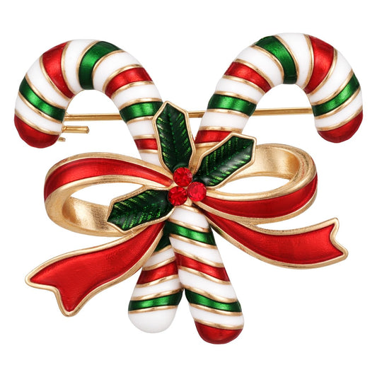 Emibele Christmas Brooch for Women, Christmas Brooch Pins with Sparkling Rhinestone for Xmas Holiday Party Celebration, Exquisite Candy Cane Pin Vintage Holiday Acessories Jewelry Gift for Women