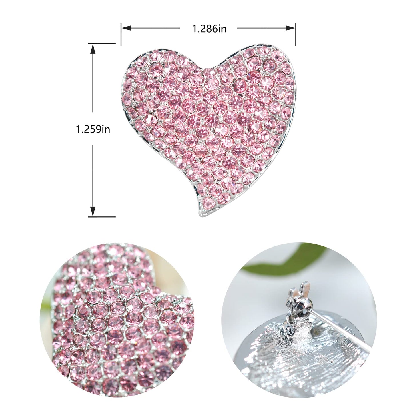 Gyn&Joy Silvery Tone Austrian Crystal Love Heart Brooch Pin BZ264 (Pink)