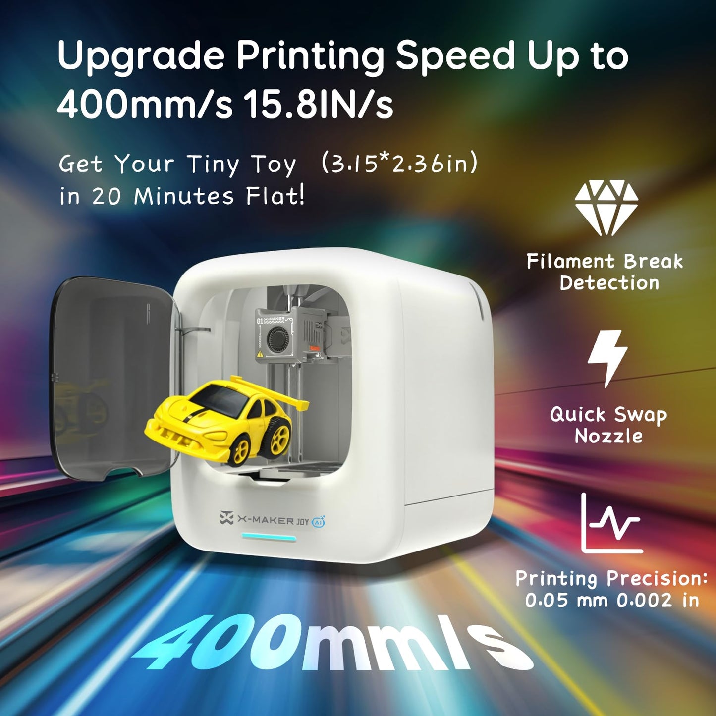 AOSEED 3D Printer for Kids, Fully Assembled AI 3D Printer with 1500+ Models & 17+ Modules, 400mm/s High Speed, Auto Leveling, STEM Toy Gift with 8 PLA Filaments for Home & School, X-Maker Joy AI+