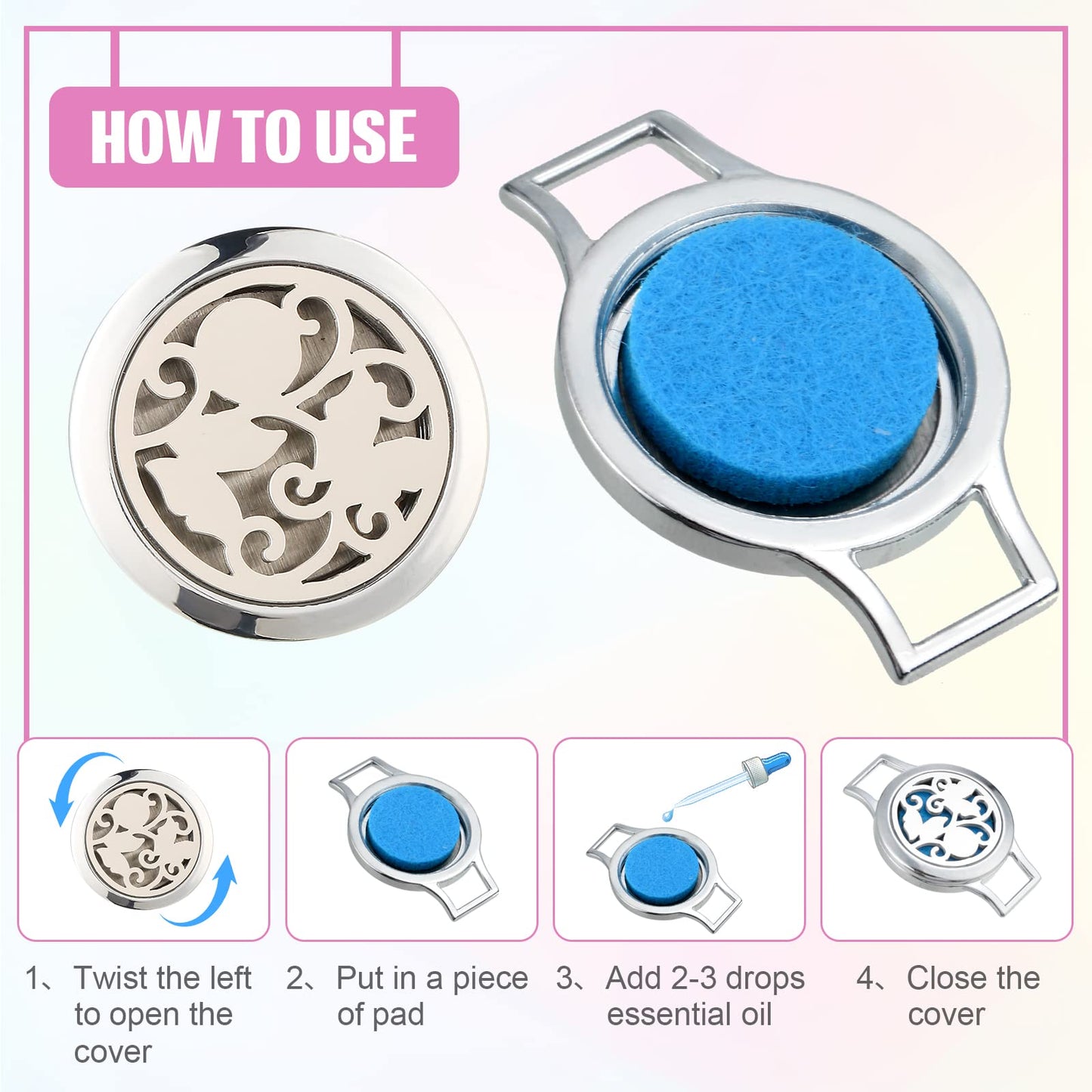 Bonuci 2 Pcs Essential Oil Diffuser Bracelet Aromatherapy Fragrance Locket Bracelet Adjustable with 6 Replacement Leather Band and 18 Refill Pad Gift Set for Women Girls Wife Friend Christmas Birthday