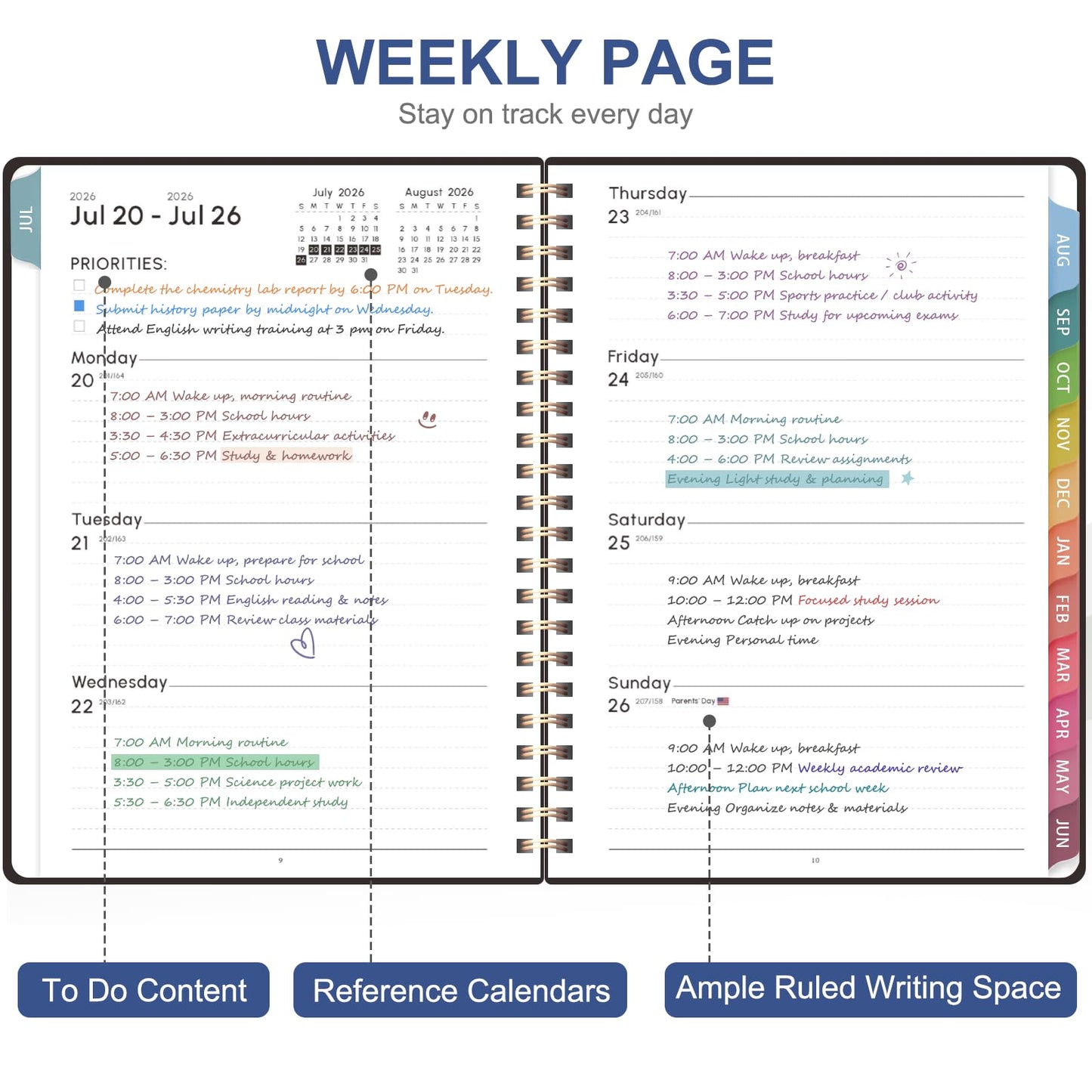 Planner 2026-2027, Academic Weekly and Monthly Calendar Planner, July 2026 - June 2027, Hardcover Spiral Agenda Book, School Supplies for Teacher Student - Letter Size(8.5" x 11")