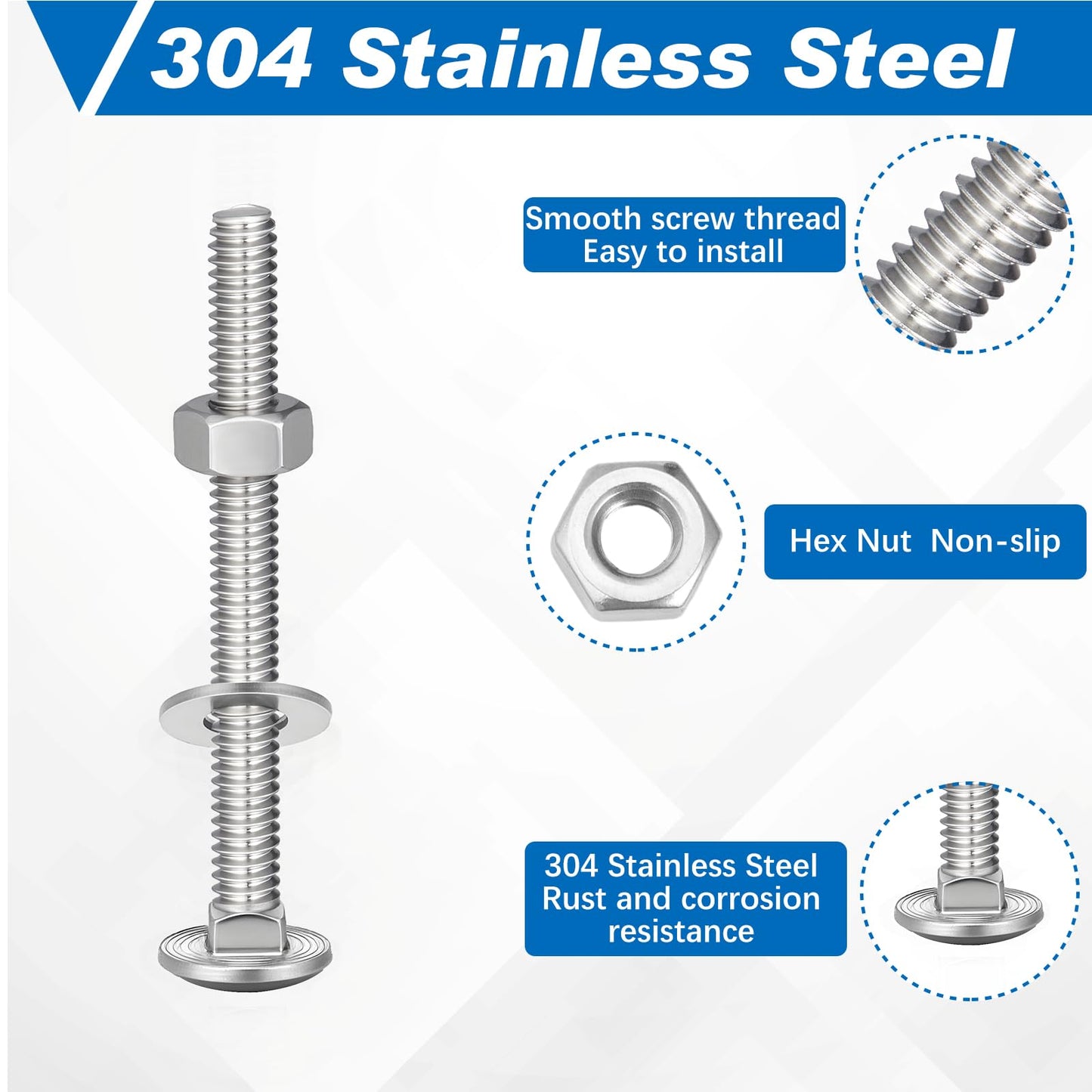 Zonon 25 Sets 3/8-16 x 3-1/2 Stainless Steel Carriage Bolts and Nuts Kit Round Head Square Neck Carriage Bolts Screws and Hex Nuts and Flat Washers, Stainless 18-8 Full Thread Coverage (Silver)
