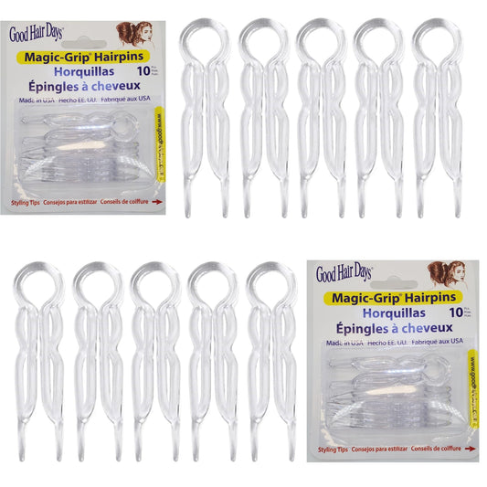 Good Hair Days Magic-Grip Hairpins - 2 1/2" U-Shaped Grip Hair Pins for Fine, Thick, Curly & Long Hair, Invisible Strong Hold Hair Styling Accessories, Set of 20, USA-Made (Crystal)