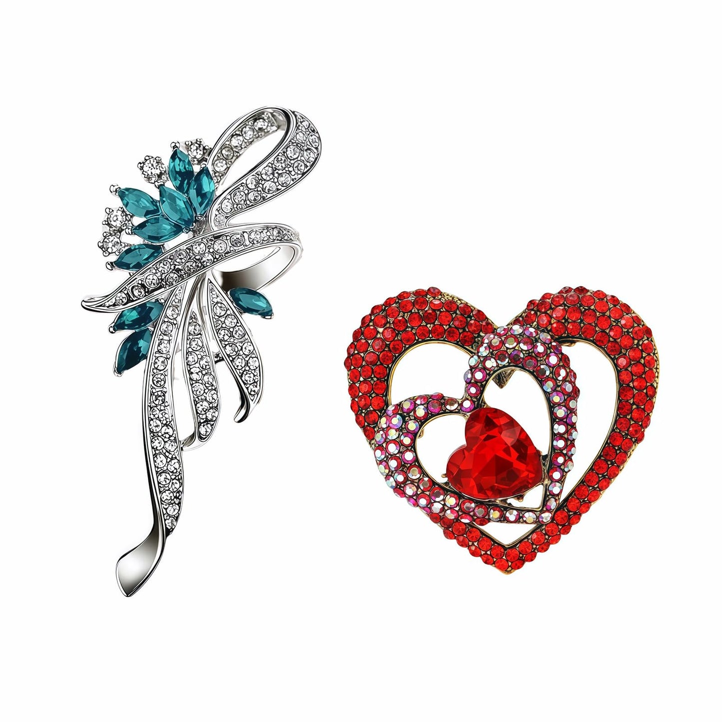 Yaximhozz 2pcs Rhinestone Brooch Pin for Women Dress Elegant Stylish Crystal Brooches Fashion Accessories Pins Lapel Boutonniere Ideas Wedding Christmas Birthday Jewelry Easter Gift (19 Red heart/Silver)