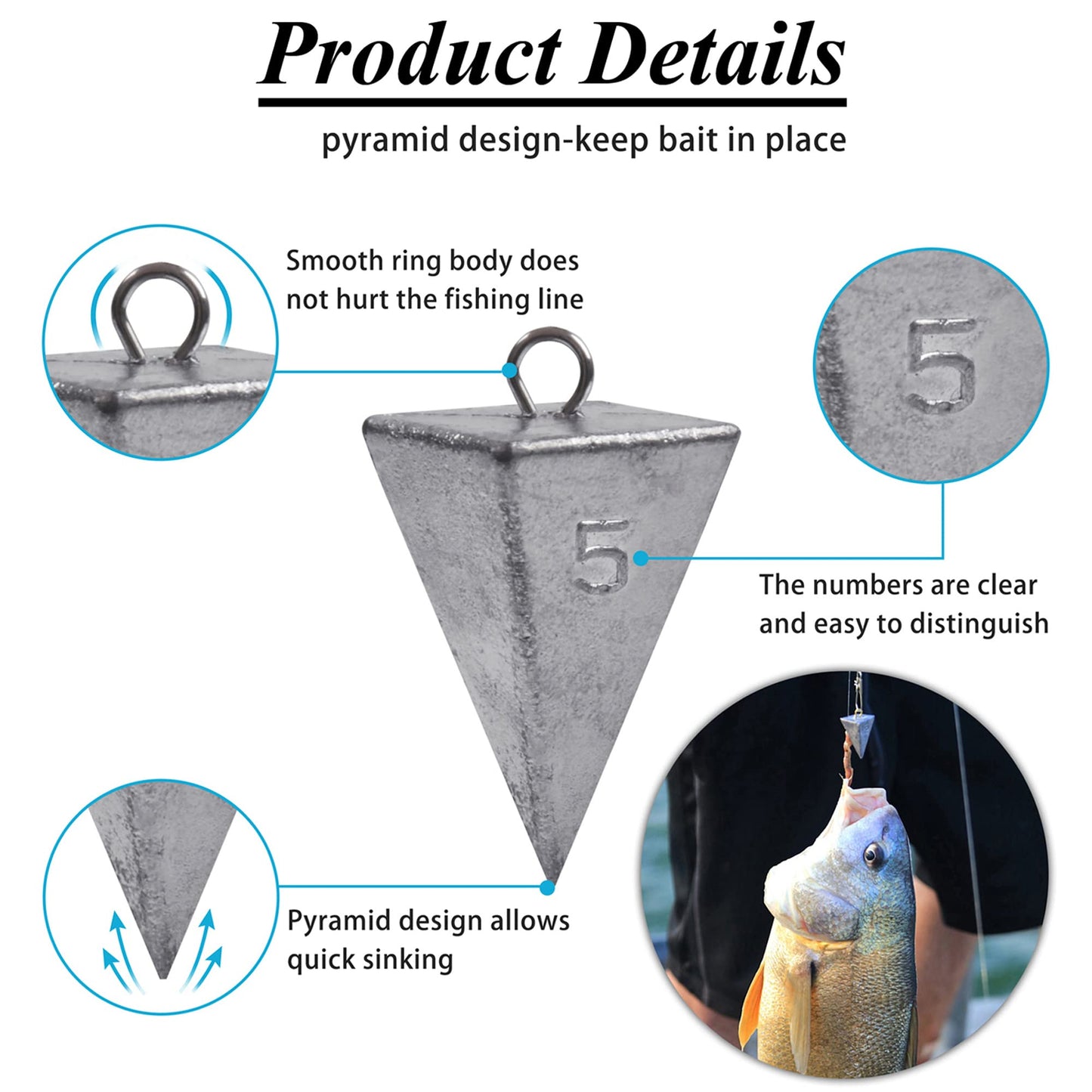 Pyramid Sinkers Fishing Weights Sinkers Saltwater Surf Fishing Weights Bullet Sinkers for Ocean Saltwater Fishing Gear Tackle 1oz 2oz 3oz 4oz 5oz 6oz 8oz
