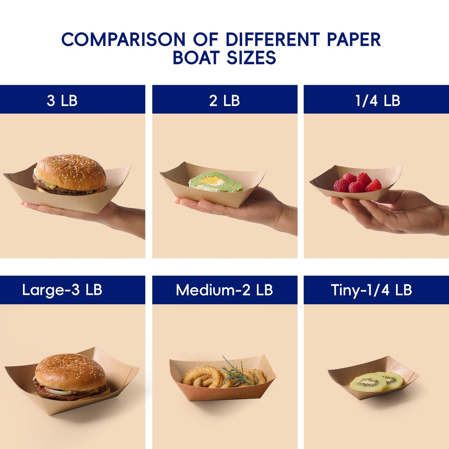 JOLLY CHEF 250 Pack 1/4 Lb Paper Food Trays, Mini Disposable Boat for Gameday, Paper Food Serving Tray for Snack Dessert Taco Nacho (Tiny)