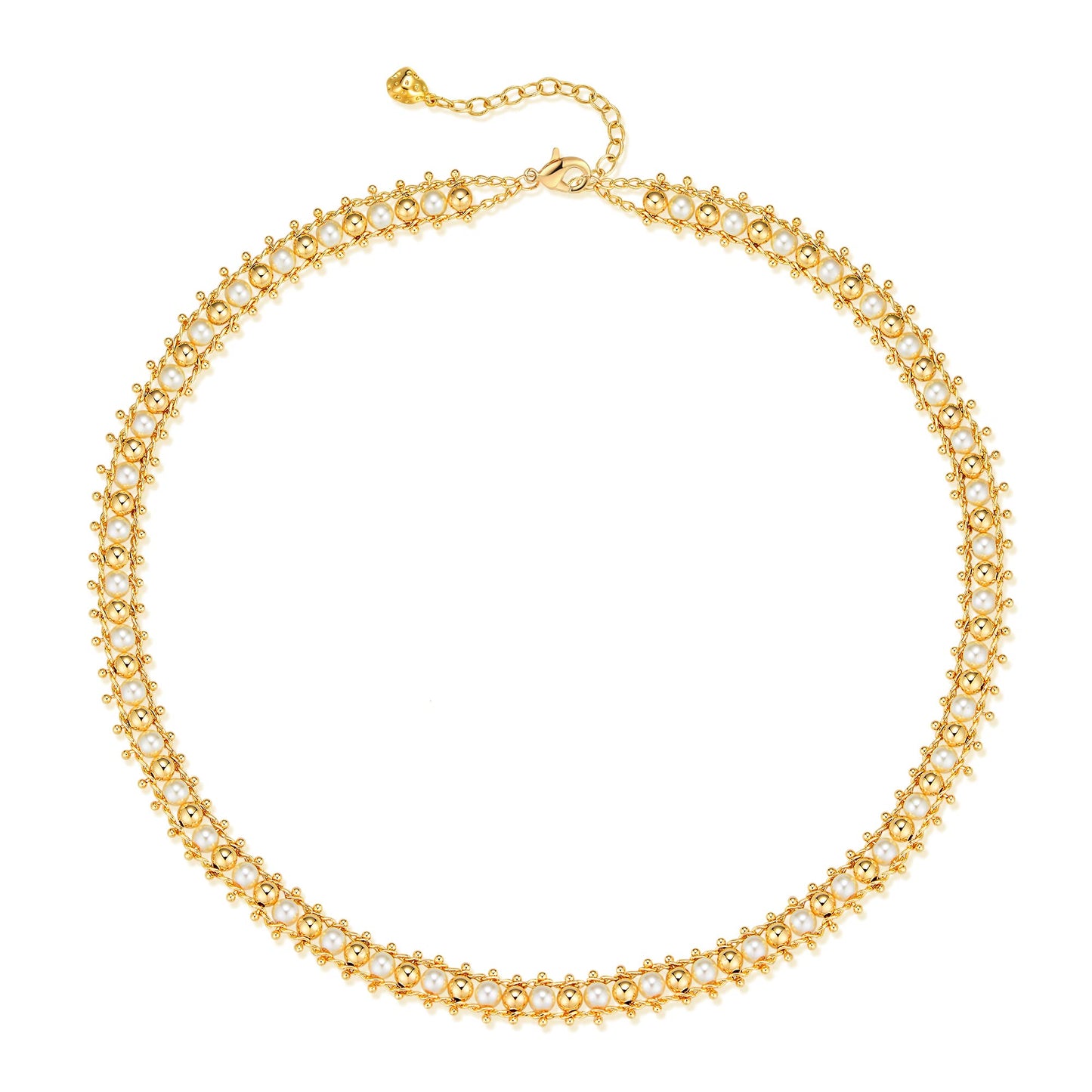 MTMY Beads Choker Necklace,14K Gold Plated Dainty Beaded Chain Choker Necklace Delicate Fashion Jewelry Gift for Women(pearl beads)