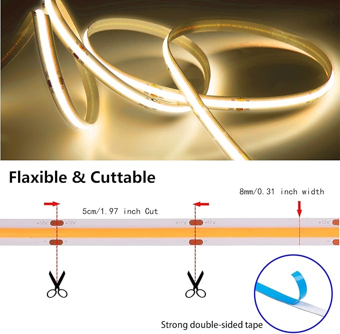 MDee】COB LED Strip Lights Red 4.92ft/1.5m USB Powered 5V Flexible LED Tape Lights with USB Connector CRI 90+ 800LM/m 320LEDs/m for Indoor and Outdoor Décor（Red,4.92ft/1.5m）