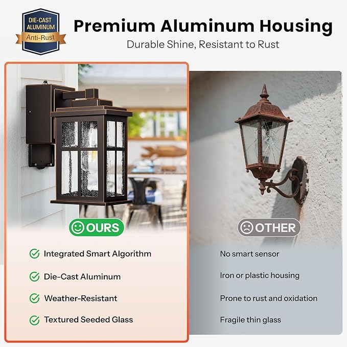 Gleamz Outdoor Porch Light with GFCI Outlet, Oil Rubbed Bronze Gold Trim Farmhouse Exterior Lighting Fixtures with Outlet for House, Waterproof Outdoor Wall Sconce, Anti-Rust Aluminum Outside Light