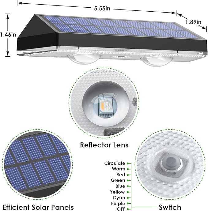 Solar Fence Lights Outdoor - Warm White & RGB 6 Color, Dusk to Dawn Solar Deck Light, Solar Lights Outdoor IP65 Waterproof, Garden Lights for Outside/Backyard/Railing/Step/Patio/Wall (8 Pack)