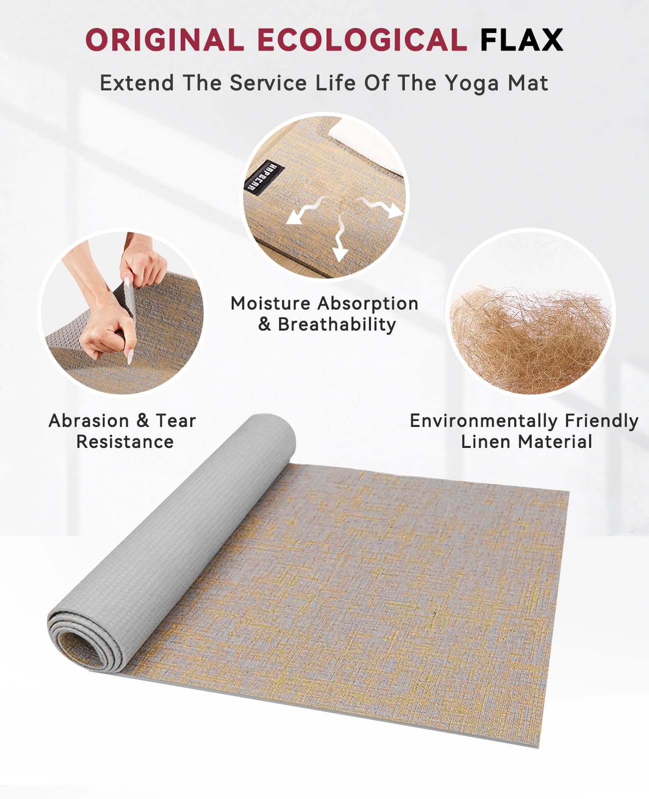 HAPBEAR Extra Large Yoga Mat 84''x30''- 1/4'' Thick Natural Linen, Non-Slip Tear-Resistant for Yoga, Meditation, Pilates, Floor Exercises with Free Carrying Bag