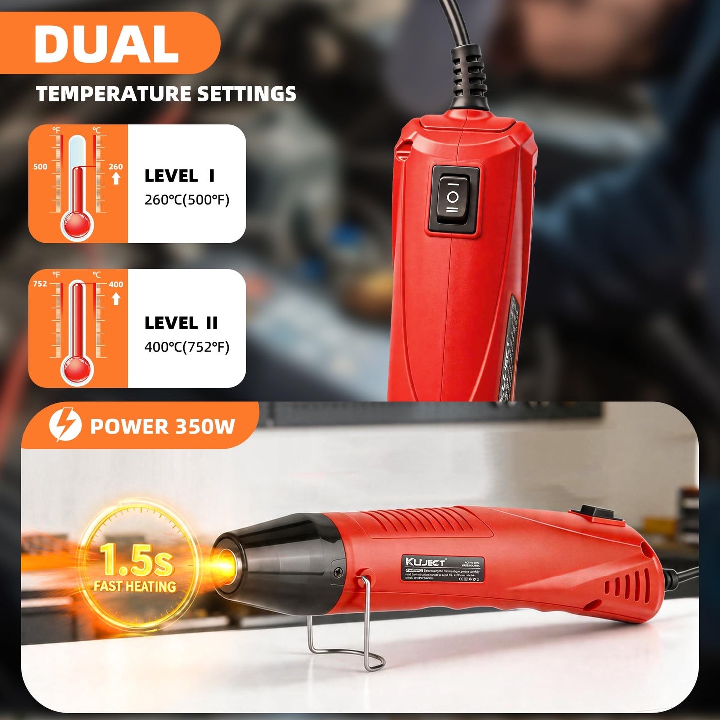 Kuject Mini Heat Gun, 120PCS Solder Seal Wire Connectors Kit, 350W Dual-Temp Heat Gun for Shrink Tubing, Waterproof Heat Shrink Wire Repair Kit with Solder Stick for Marine Automotive Truck, AWG 26-10
