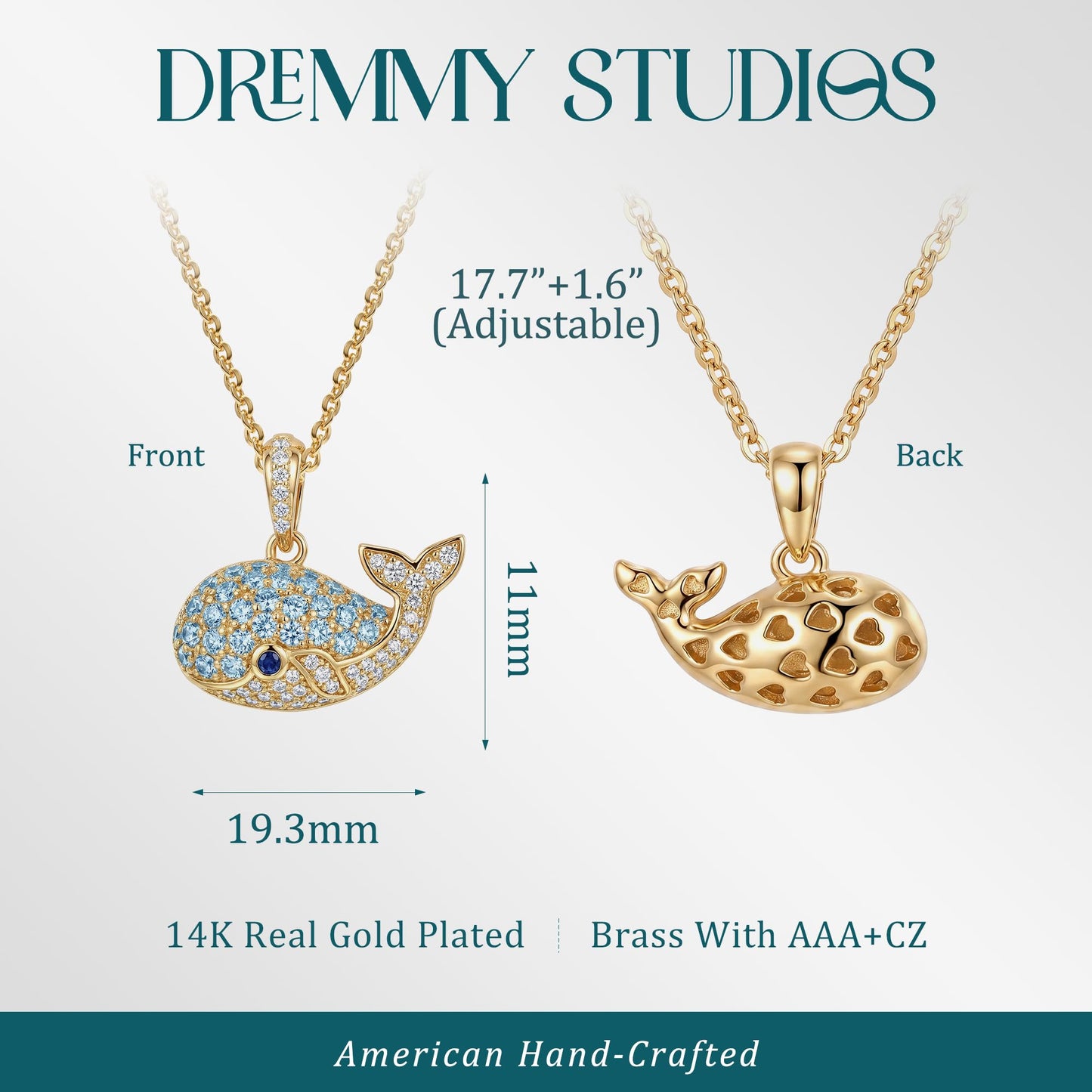 Dremmy Studios Dainty Necklace for Women 14K Gold Plated Whale Necklace Boho Summer Beach Coastal Pendnat Necklaces for Women Summer Jewelry Gift