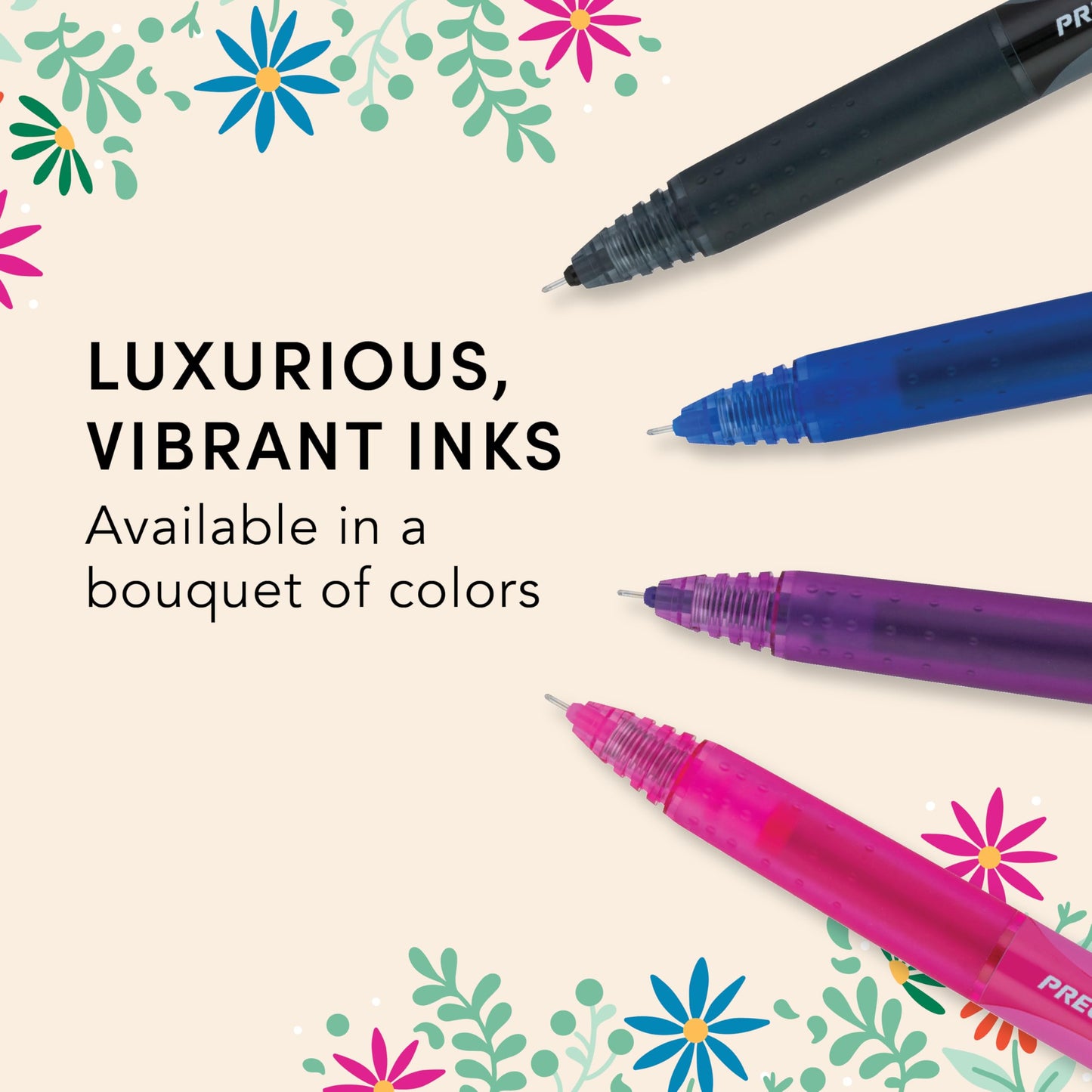 Pilot, Precise Premium Rolling Ball Pens, Floral Collection, Extra Fine Point 0.5 mm, 7 Pack, Ultra-Smooth Writing, Assorted Designs