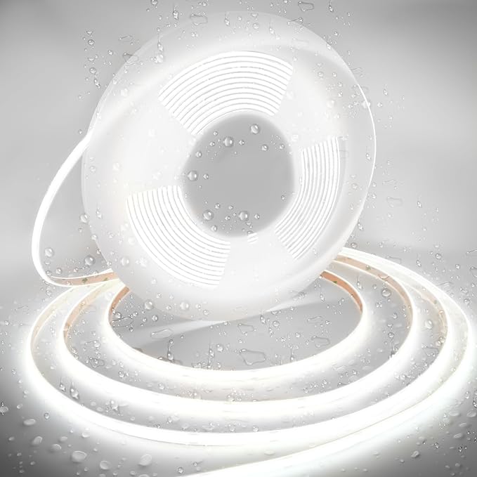 COB LED Strip Lights Waterproof IP68, 6000K Daylight White Outdoor 24V Dimmable Silicone LED Tape Lighting 16.4ft High Density, 3000LM+, 1600LEDs,(Power Supply Not Included)