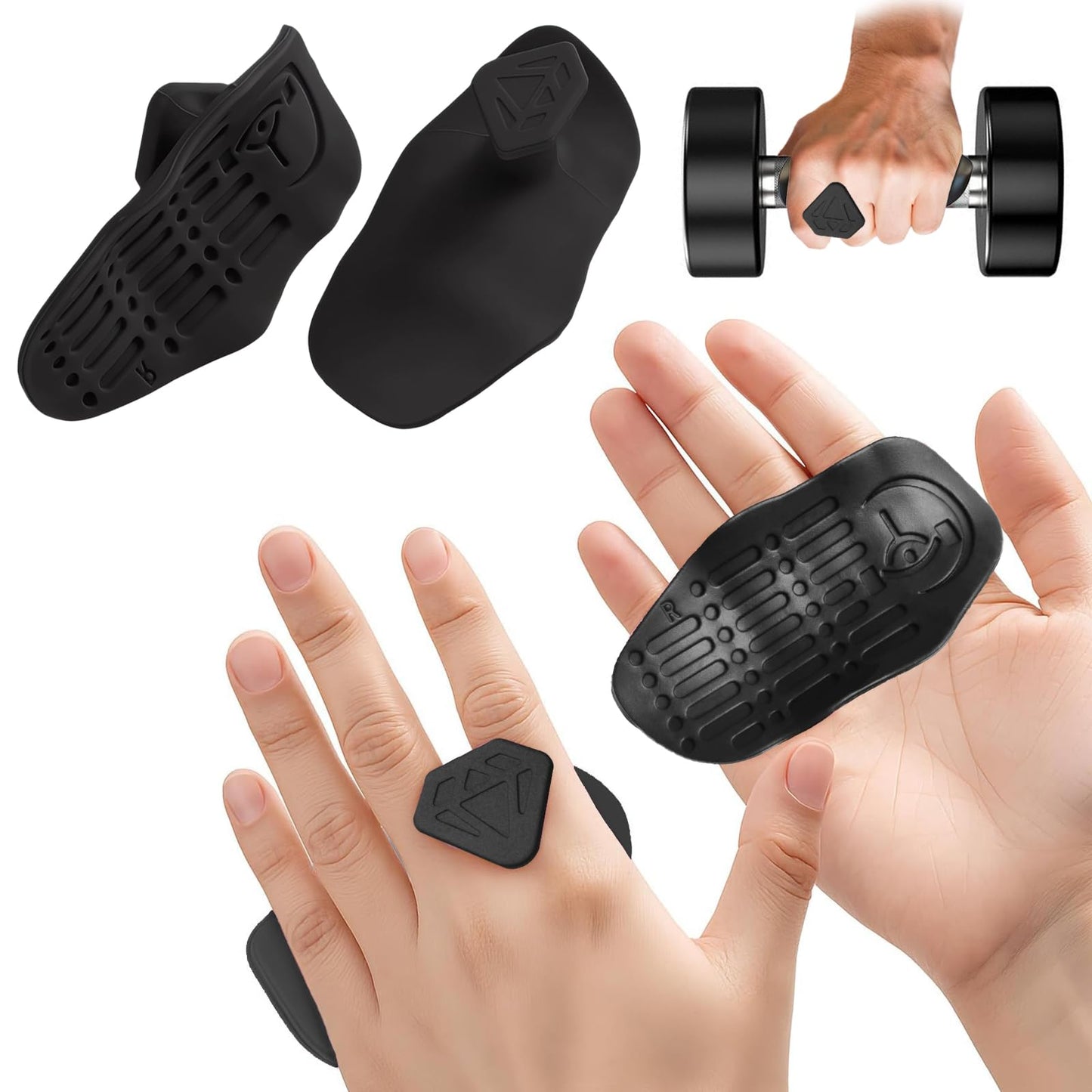 Anti-Slip Workout Grips for Men & Women - Rubber Gym Palm Protectors for Weight Lifting, Pull-Ups, Dumbbell, Fitness Training and Exercise, No Sweaty Hands, Ergonomic Hand Protection Gloves (Black)